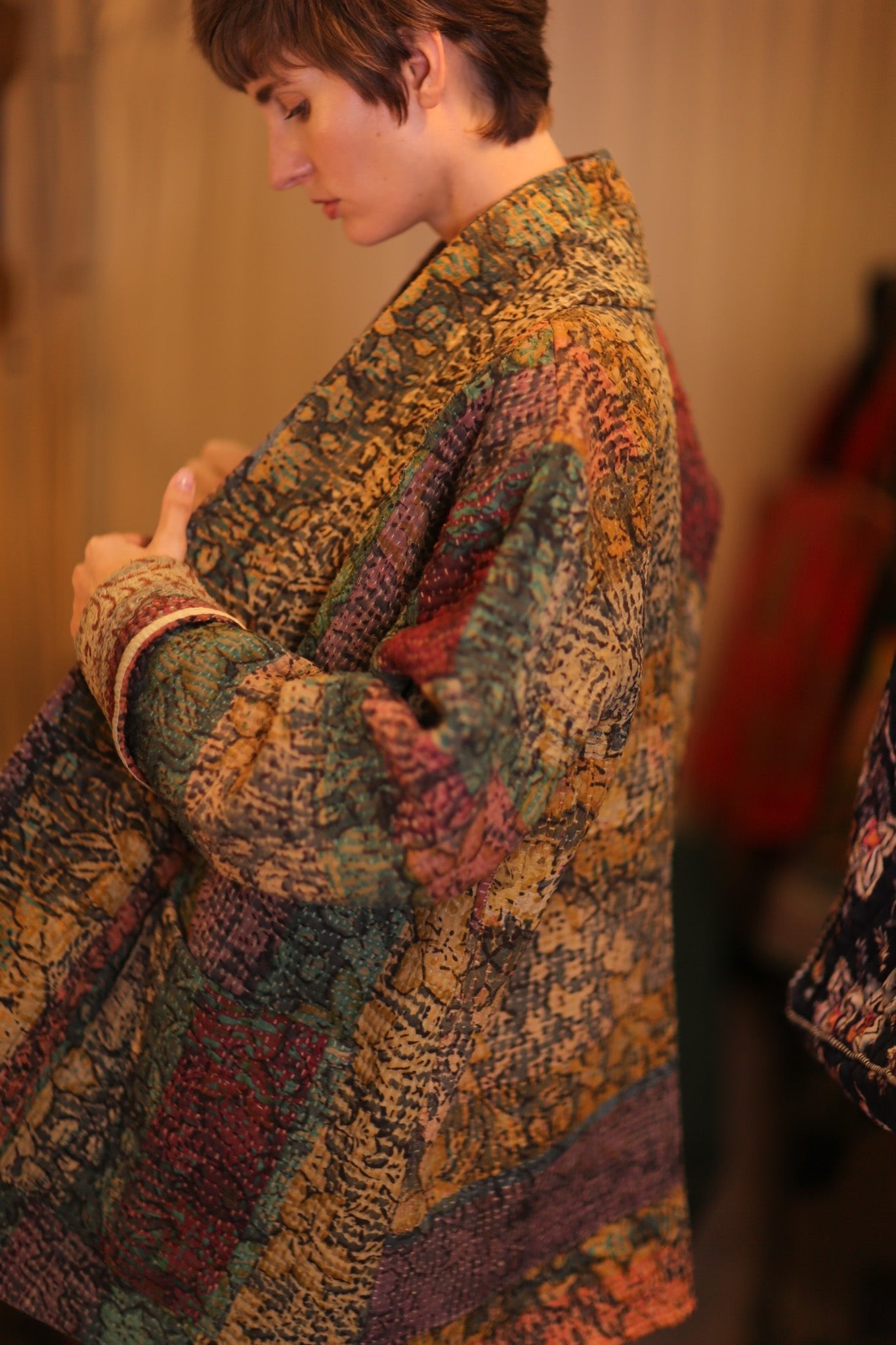 BRIGHT AND WARM KANTHA JACKET MYIAT - BANGKOK TAILOR CLOTHING STORE - HANDMADE CLOTHING