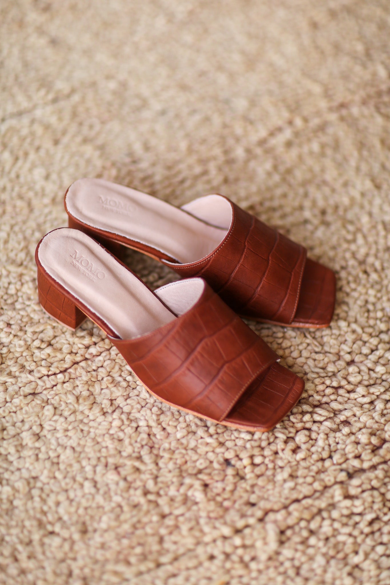 BROWN CROC EMBOSSED HEELED MULES PATTI - BANGKOK TAILOR CLOTHING STORE - HANDMADE CLOTHING