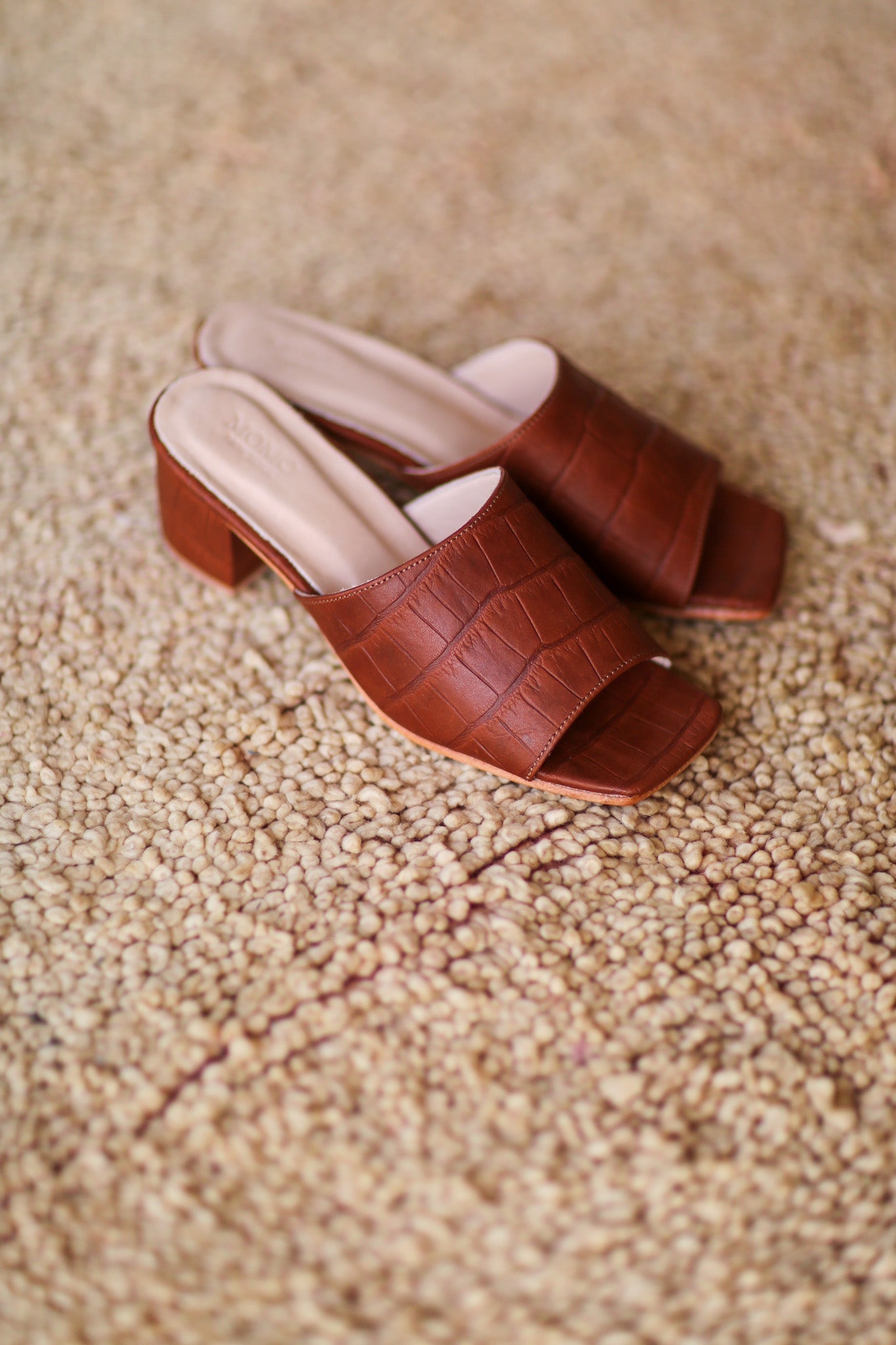 BROWN CROC EMBOSSED HEELED MULES PATTI - BANGKOK TAILOR CLOTHING STORE - HANDMADE CLOTHING