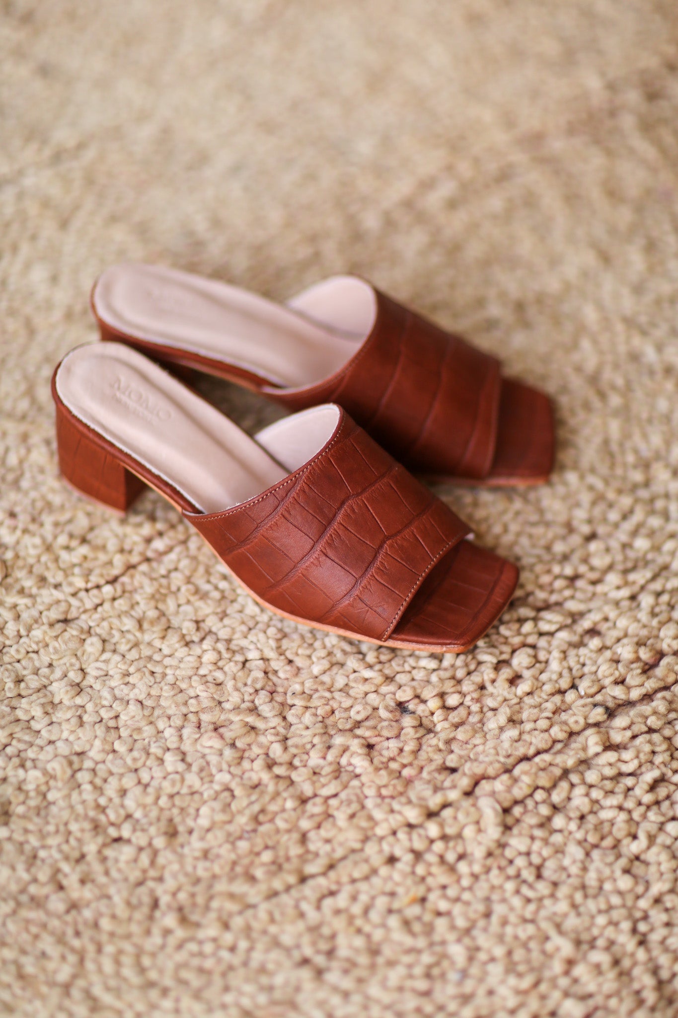 BROWN CROC EMBOSSED HEELED MULES PATTI - BANGKOK TAILOR CLOTHING STORE - HANDMADE CLOTHING