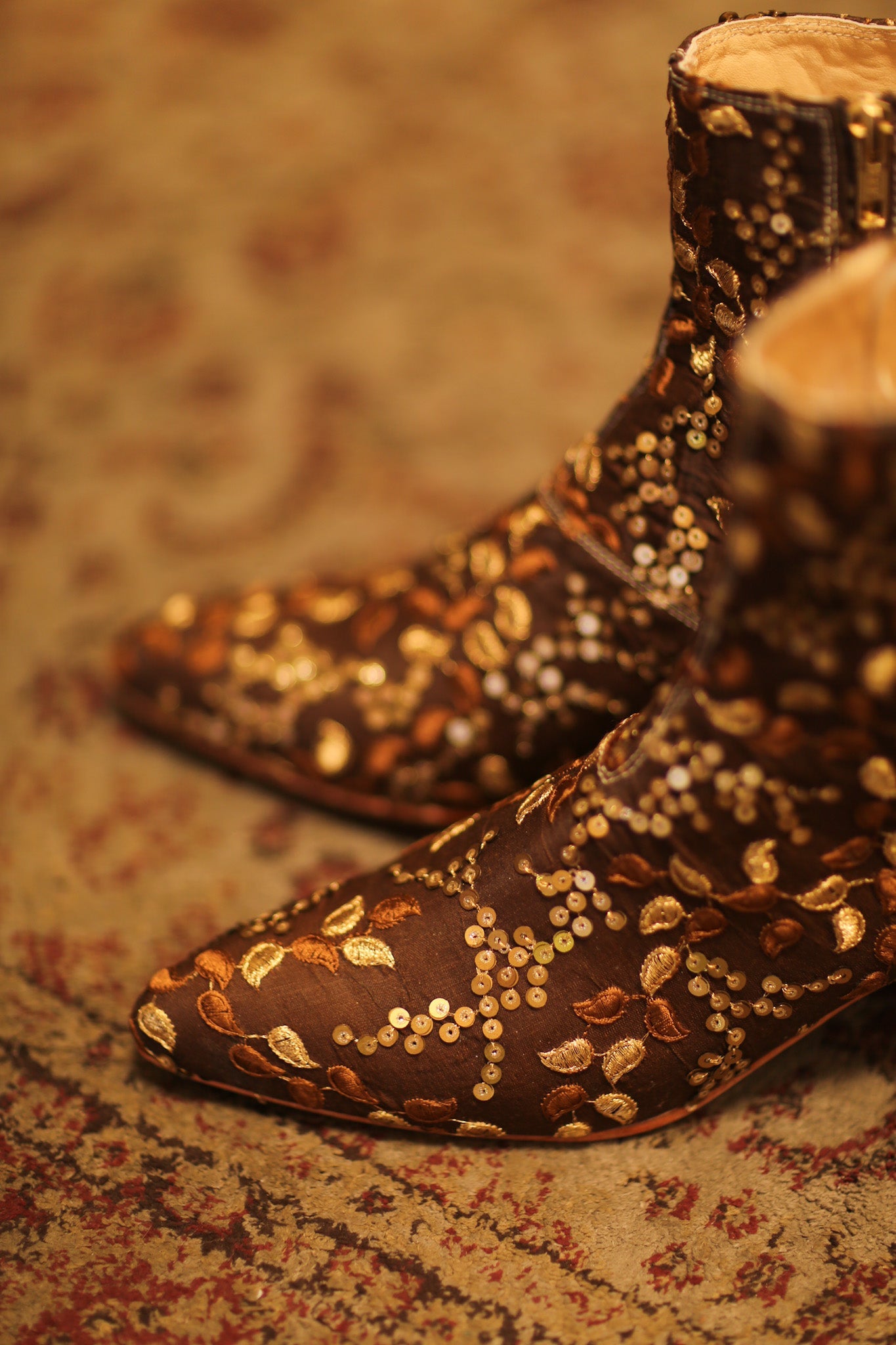 BROWN SEQUIN EMBROIDERED BOOTS - BANGKOK TAILOR CLOTHING STORE - HANDMADE CLOTHING