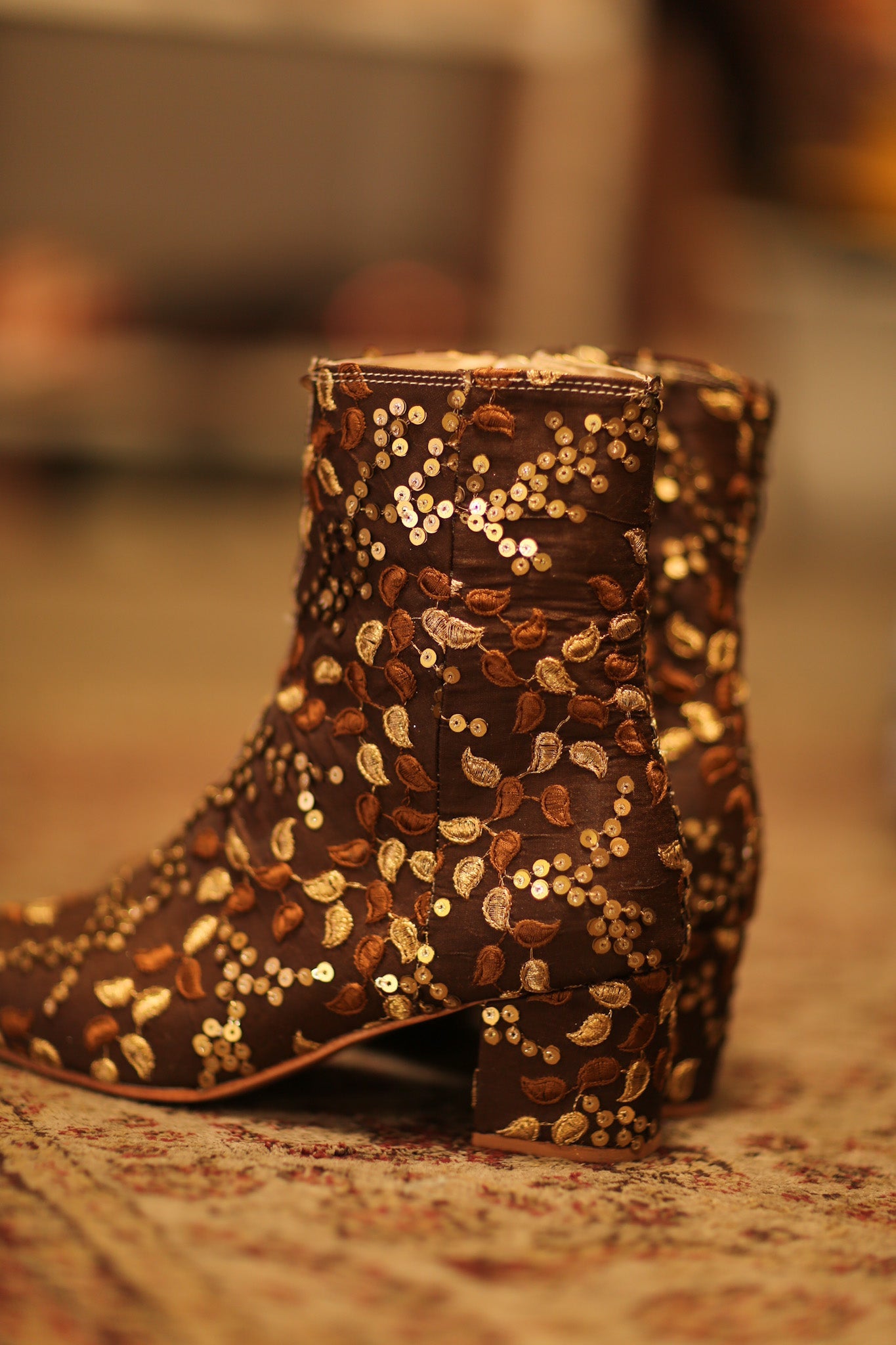 BROWN SEQUIN EMBROIDERED BOOTS - BANGKOK TAILOR CLOTHING STORE - HANDMADE CLOTHING