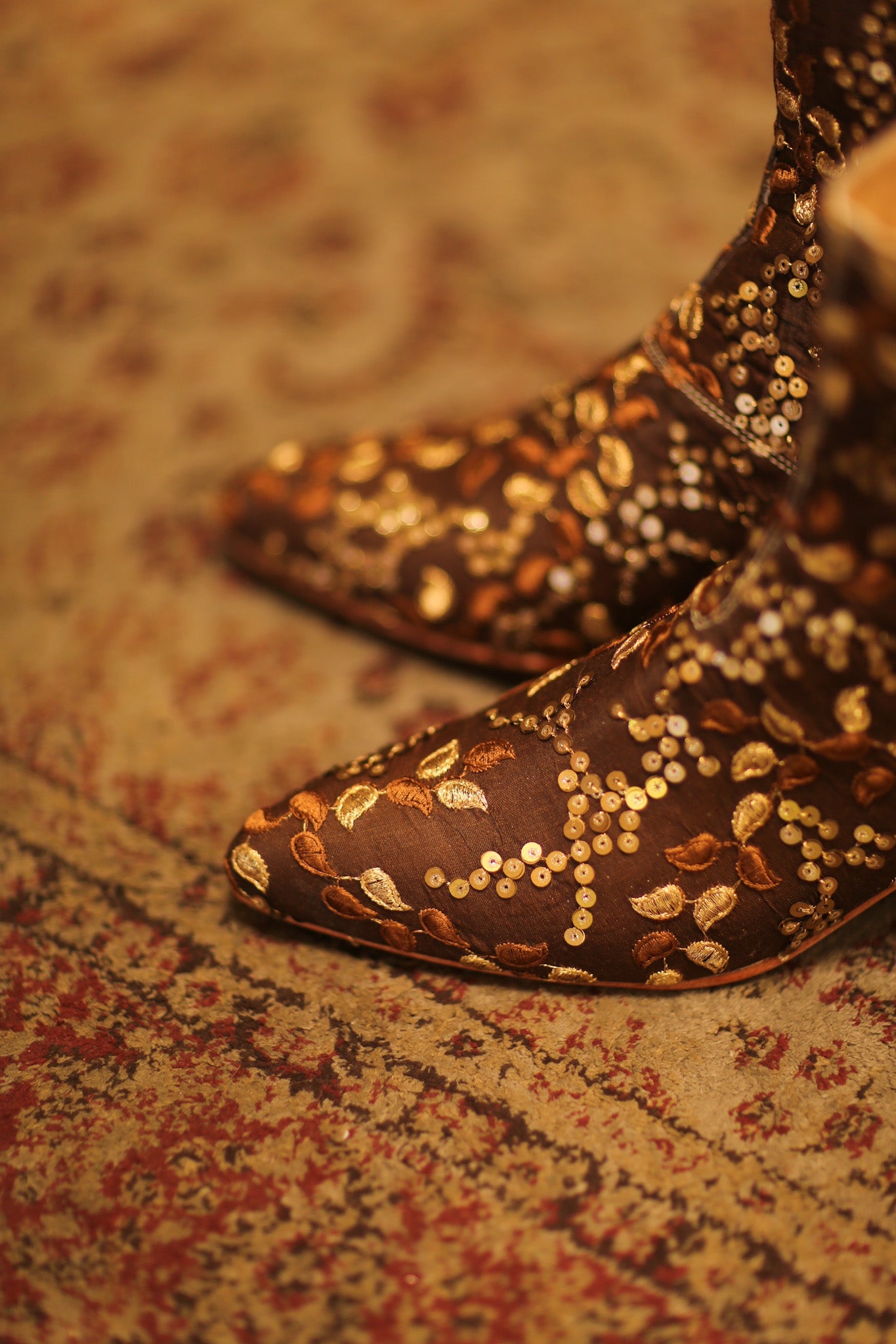 BROWN SEQUIN EMBROIDERED BOOTS - BANGKOK TAILOR CLOTHING STORE - HANDMADE CLOTHING