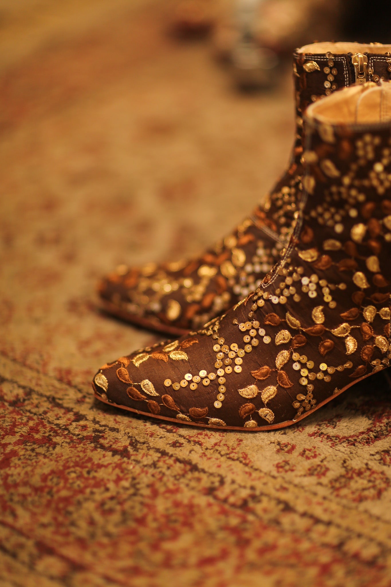 BROWN SEQUIN EMBROIDERED BOOTS - BANGKOK TAILOR CLOTHING STORE - HANDMADE CLOTHING