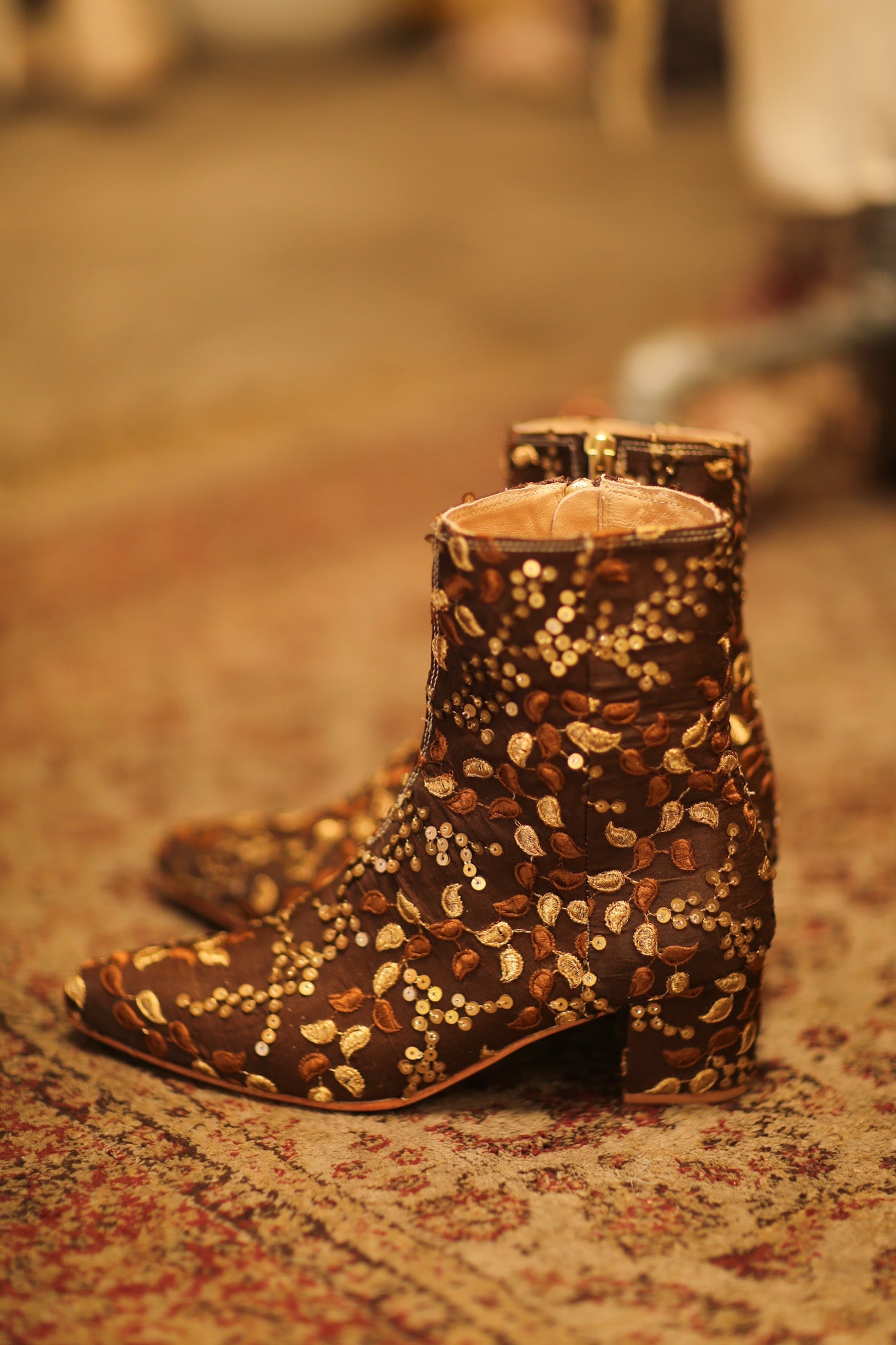 BROWN SEQUIN EMBROIDERED BOOTS - BANGKOK TAILOR CLOTHING STORE - HANDMADE CLOTHING