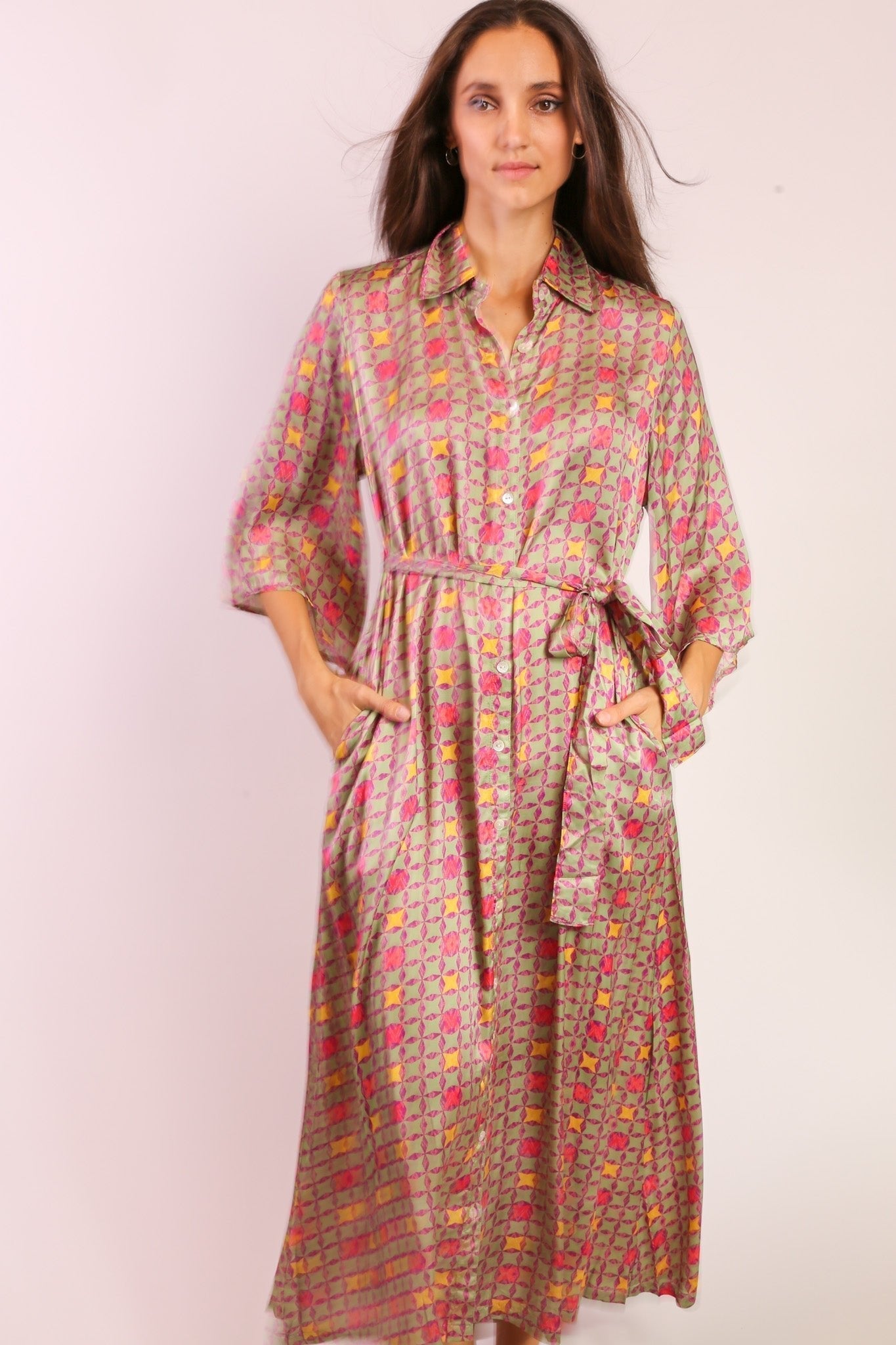 BUTTON DOWN DRESS KIMONO SOKAGI - BANGKOK TAILOR CLOTHING STORE - HANDMADE CLOTHING