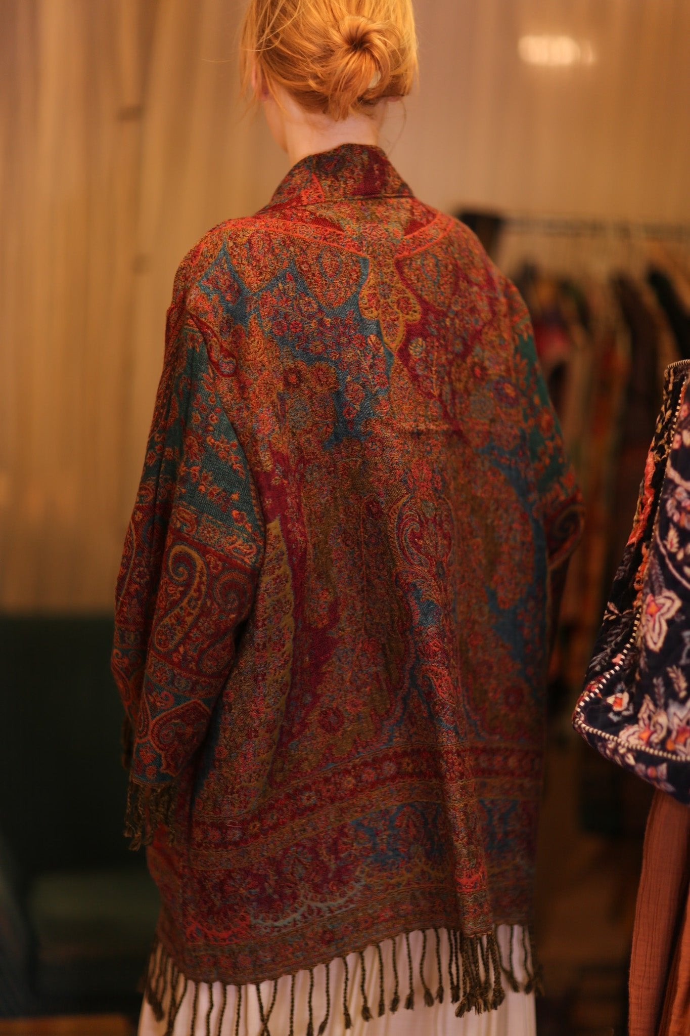 CONE PATTERN EMBROIDERED COTTON WOOL SHAWL HAYSHAN - BANGKOK TAILOR CLOTHING STORE - HANDMADE CLOTHING