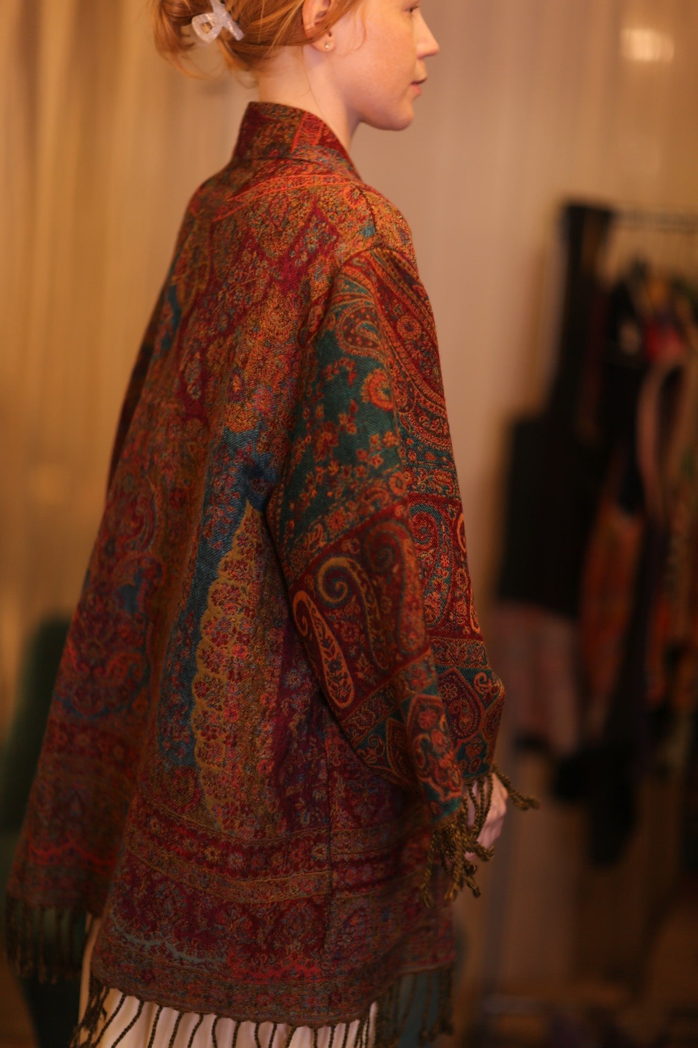 CONE PATTERN EMBROIDERED COTTON WOOL SHAWL HAYSHAN - BANGKOK TAILOR CLOTHING STORE - HANDMADE CLOTHING