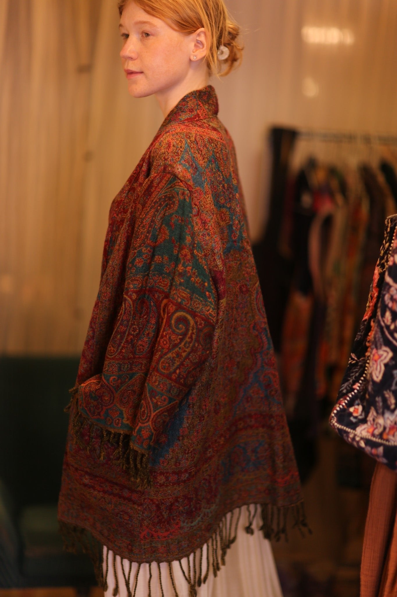 CONE PATTERN EMBROIDERED COTTON WOOL SHAWL HAYSHAN - BANGKOK TAILOR CLOTHING STORE - HANDMADE CLOTHING