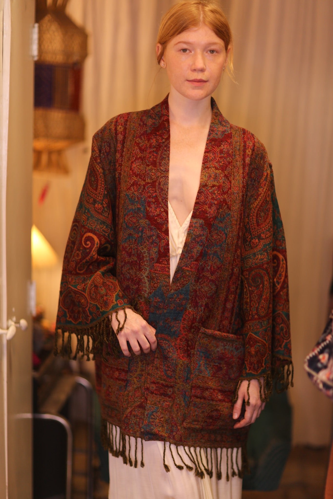CONE PATTERN EMBROIDERED COTTON WOOL SHAWL HAYSHAN - BANGKOK TAILOR CLOTHING STORE - HANDMADE CLOTHING