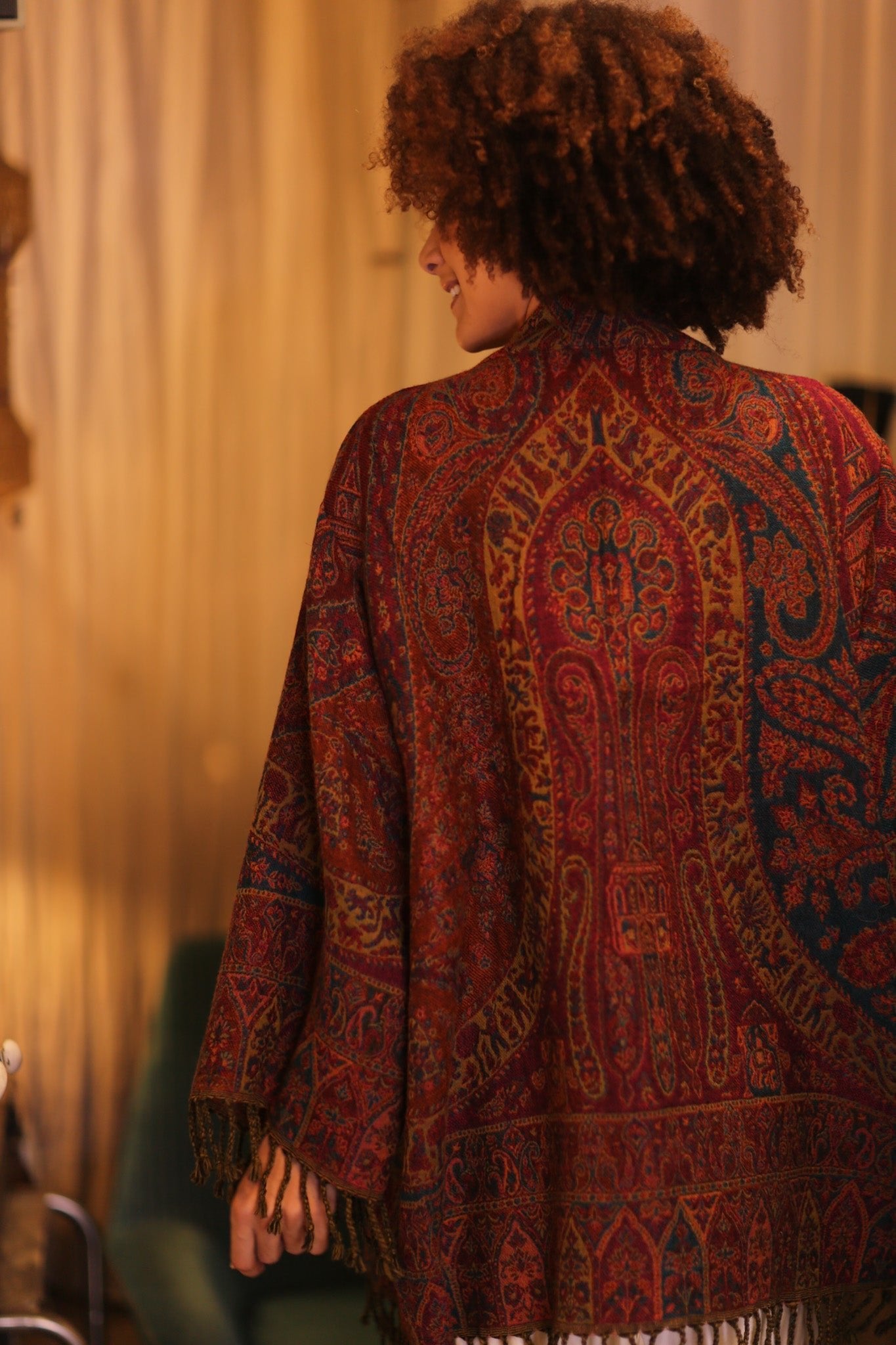 CONE PATTERN EMBROIDERED COTTON WOOL SHAWL KIMONO KAYCY - BANGKOK TAILOR CLOTHING STORE - HANDMADE CLOTHING