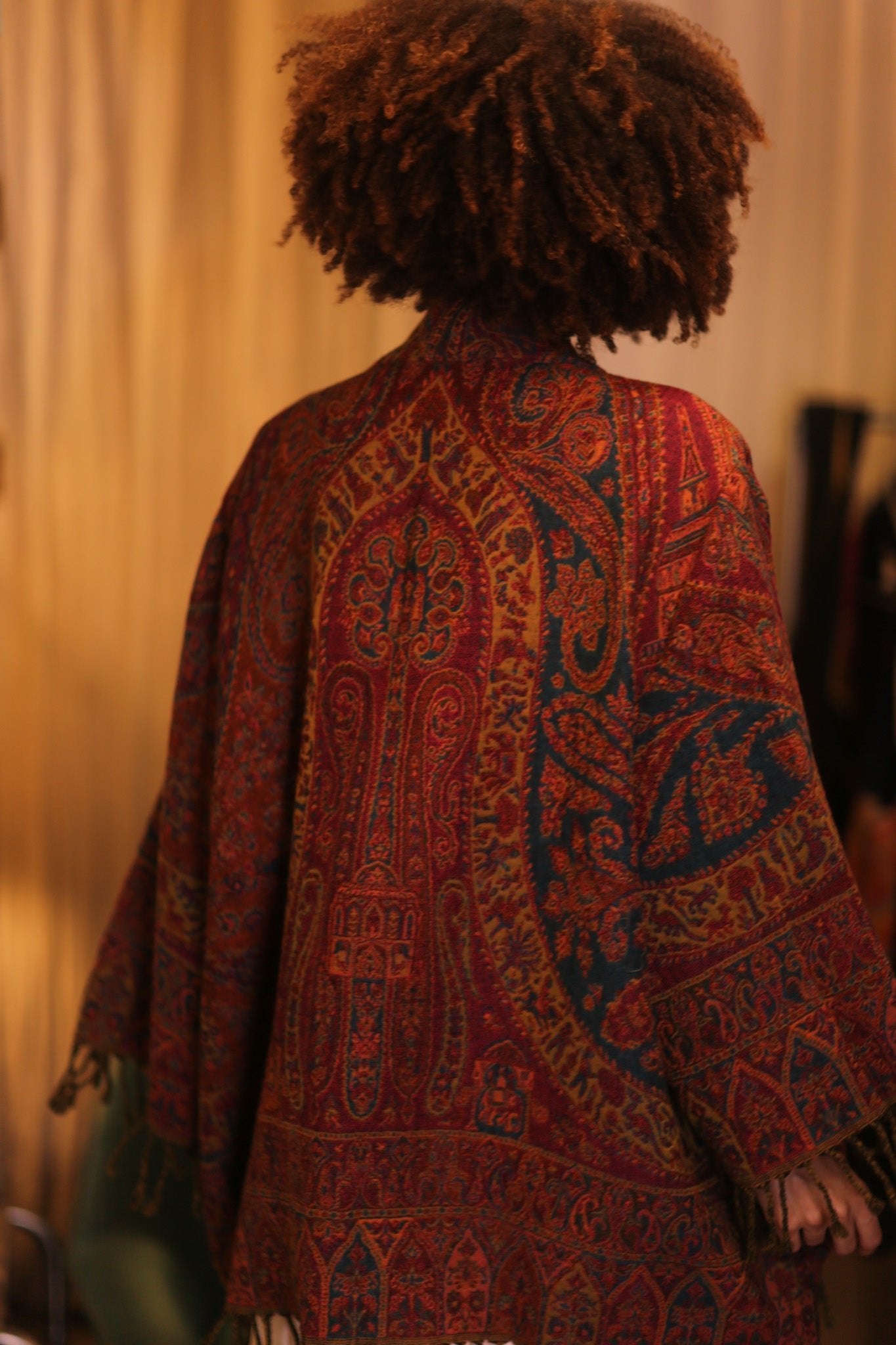 CONE PATTERN EMBROIDERED COTTON WOOL SHAWL KIMONO KAYCY - BANGKOK TAILOR CLOTHING STORE - HANDMADE CLOTHING