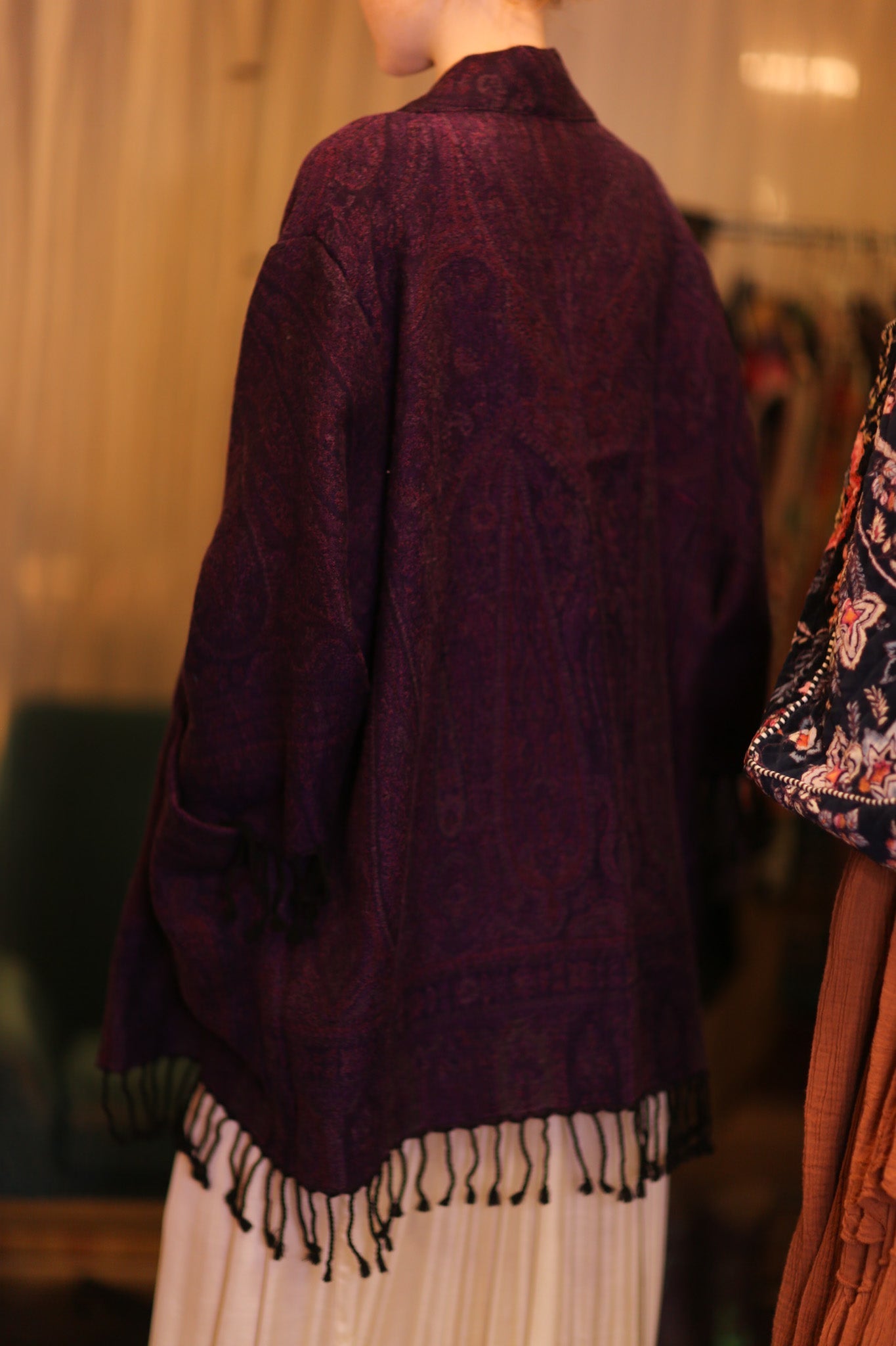 CONE PATTERN EMBROIDERED COTTON WOOL SHAWL THINZAR - BANGKOK TAILOR CLOTHING STORE - HANDMADE CLOTHING