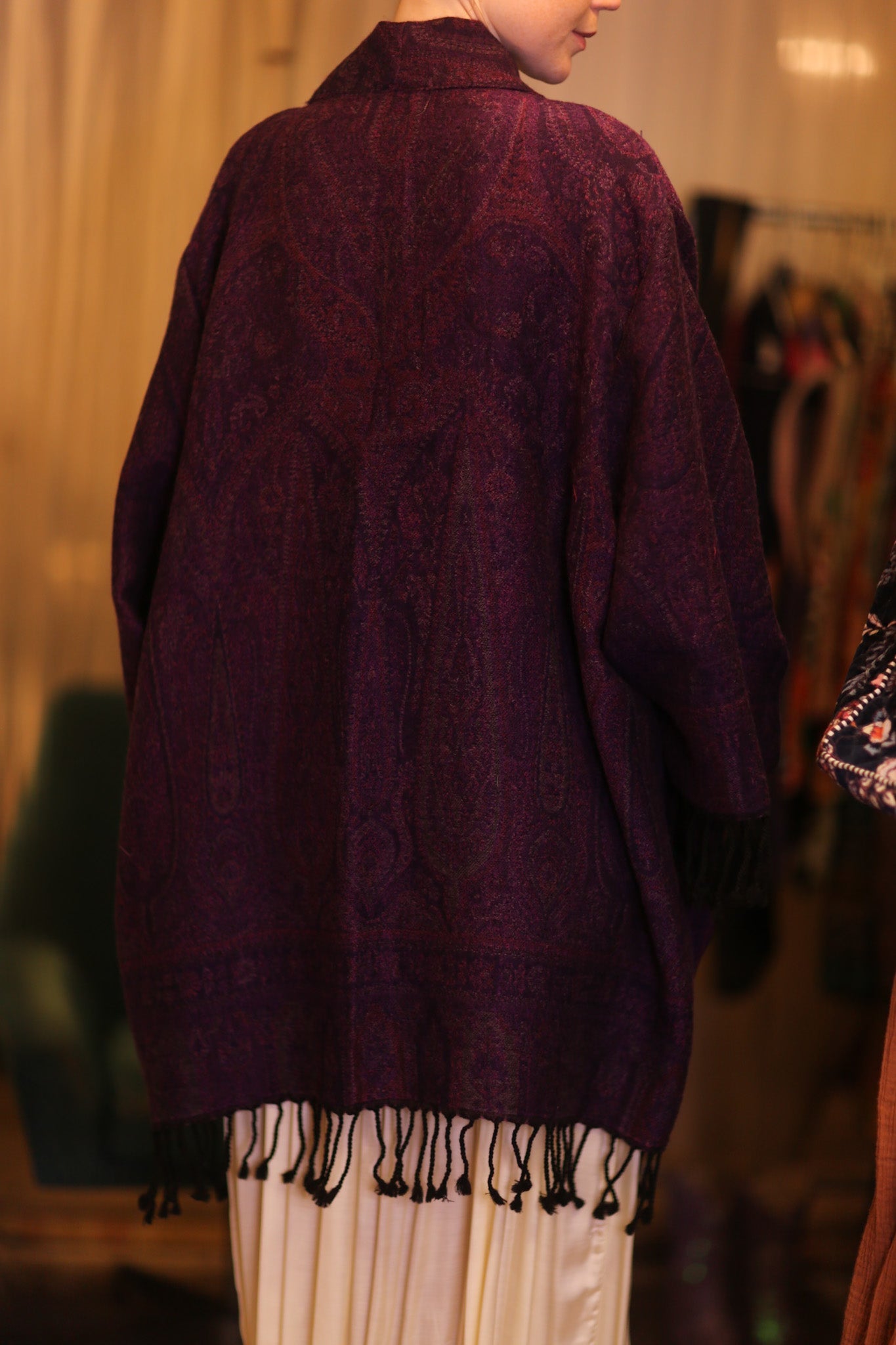 CONE PATTERN EMBROIDERED COTTON WOOL SHAWL THINZAR - BANGKOK TAILOR CLOTHING STORE - HANDMADE CLOTHING