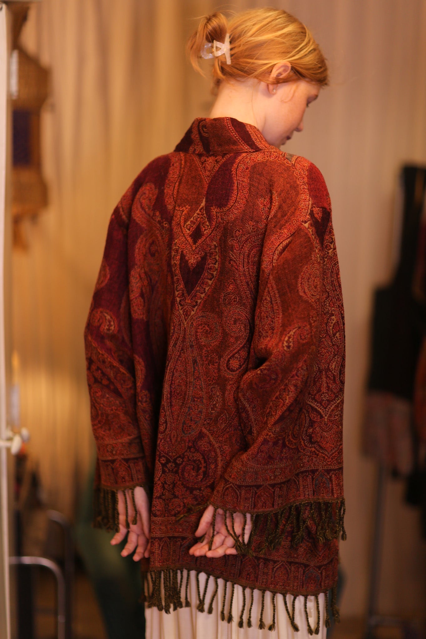 CONE PATTERN EMBROIDERED SHAWL COTTON WOOL HARMONY - BANGKOK TAILOR CLOTHING STORE - HANDMADE CLOTHING
