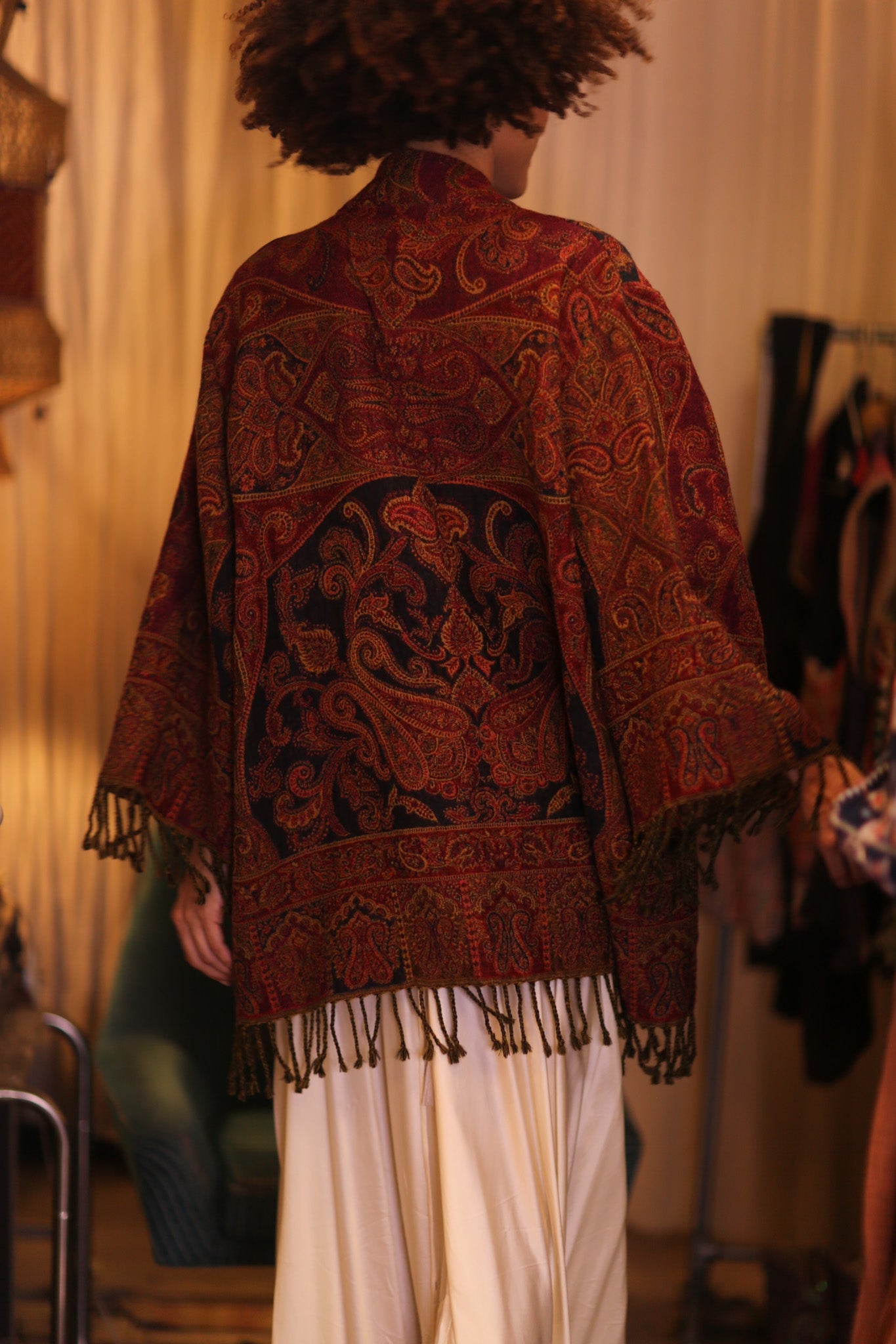 CONE PATTERNED EMBROIDERED COTTON WOOL SHAWL KIMONO NANCY - BANGKOK TAILOR CLOTHING STORE - HANDMADE CLOTHING