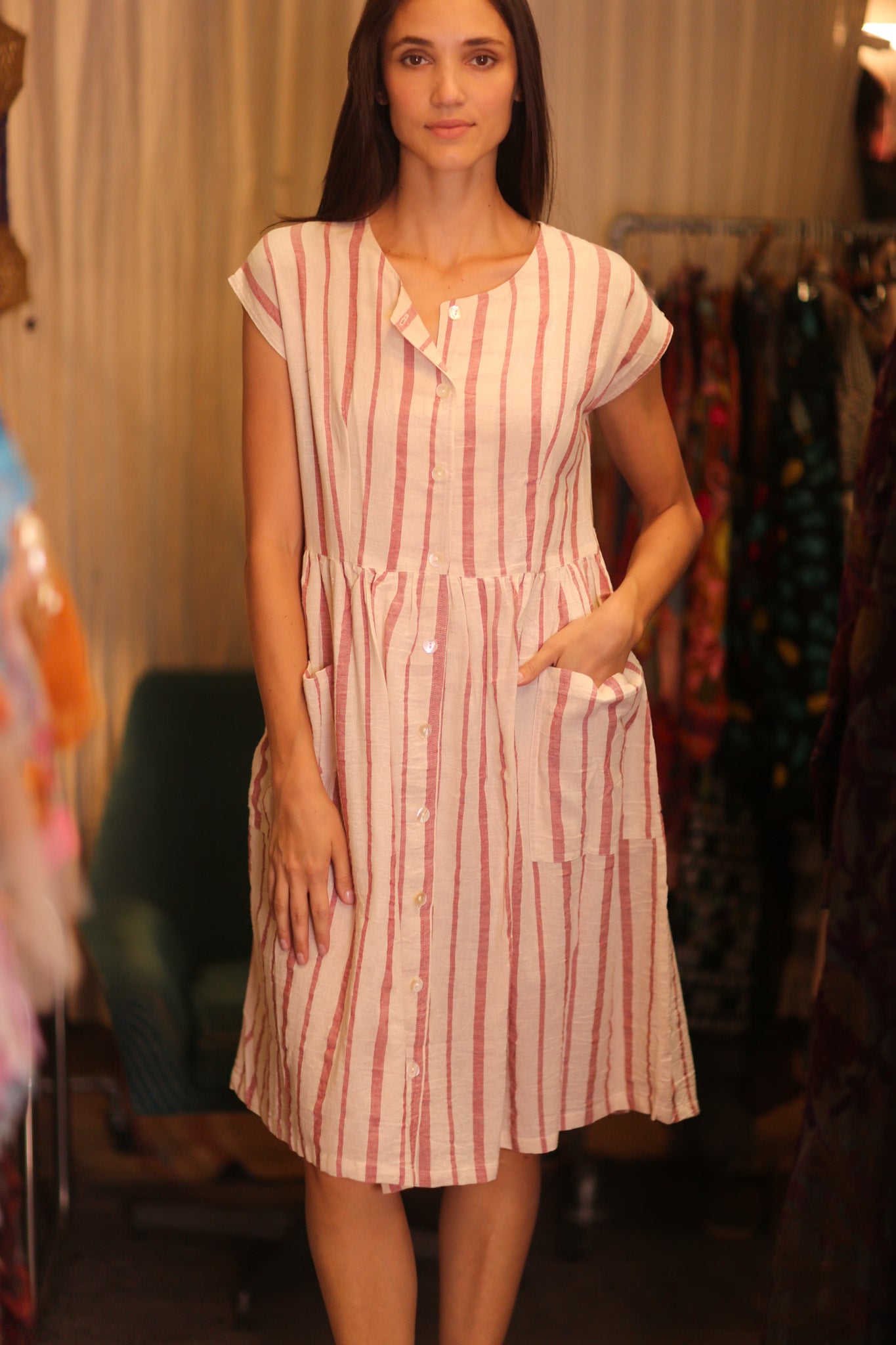 COTTON DRESS EDITH VAVI ROSE - BANGKOK TAILOR CLOTHING STORE - HANDMADE CLOTHING