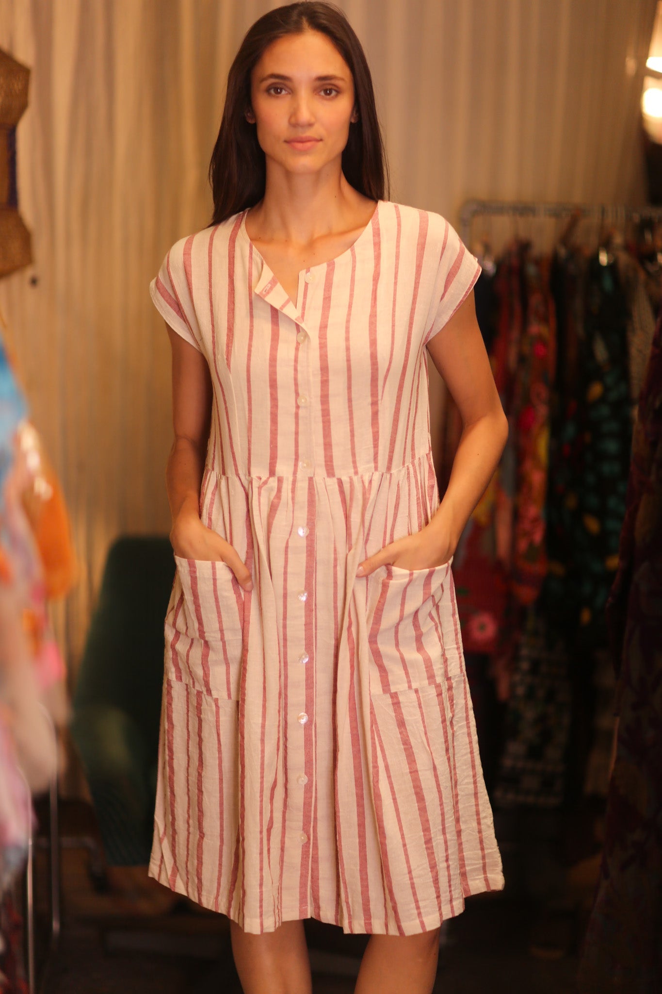 COTTON DRESS EDITH VAVI ROSE - BANGKOK TAILOR CLOTHING STORE - HANDMADE CLOTHING