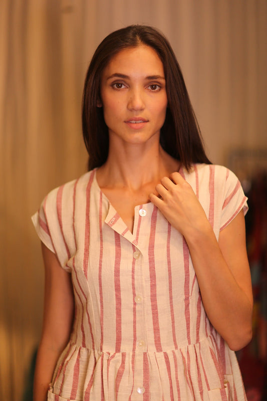 COTTON DRESS EDITH VAVI ROSE - BANGKOK TAILOR CLOTHING STORE - HANDMADE CLOTHING