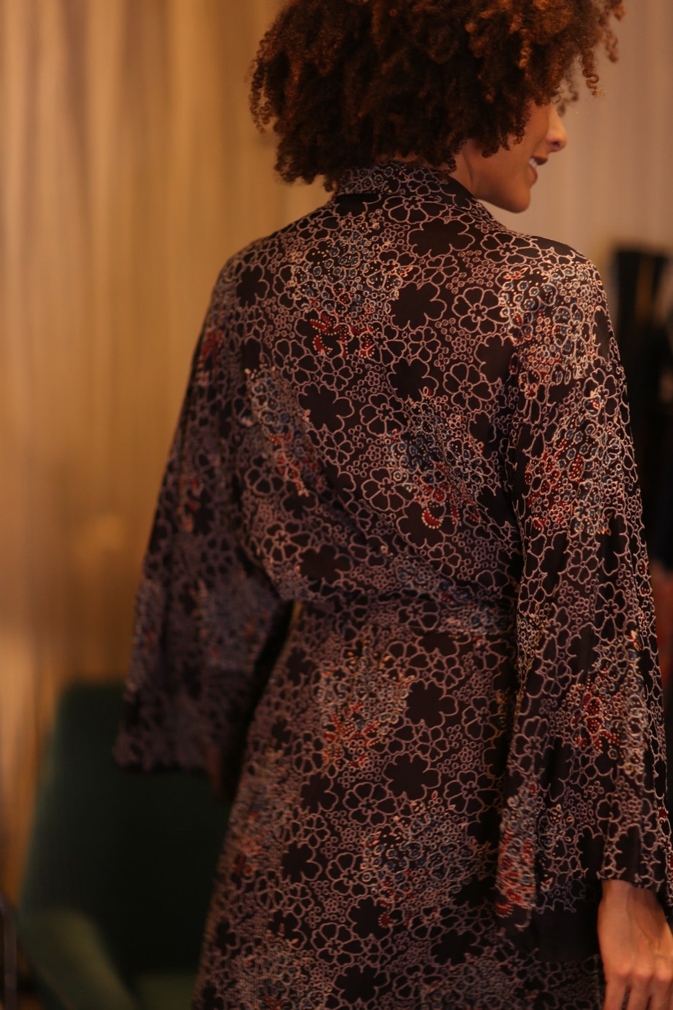 COTTON LACE LONG KIMONO WITH BELT AMAY - BANGKOK TAILOR CLOTHING STORE - HANDMADE CLOTHING
