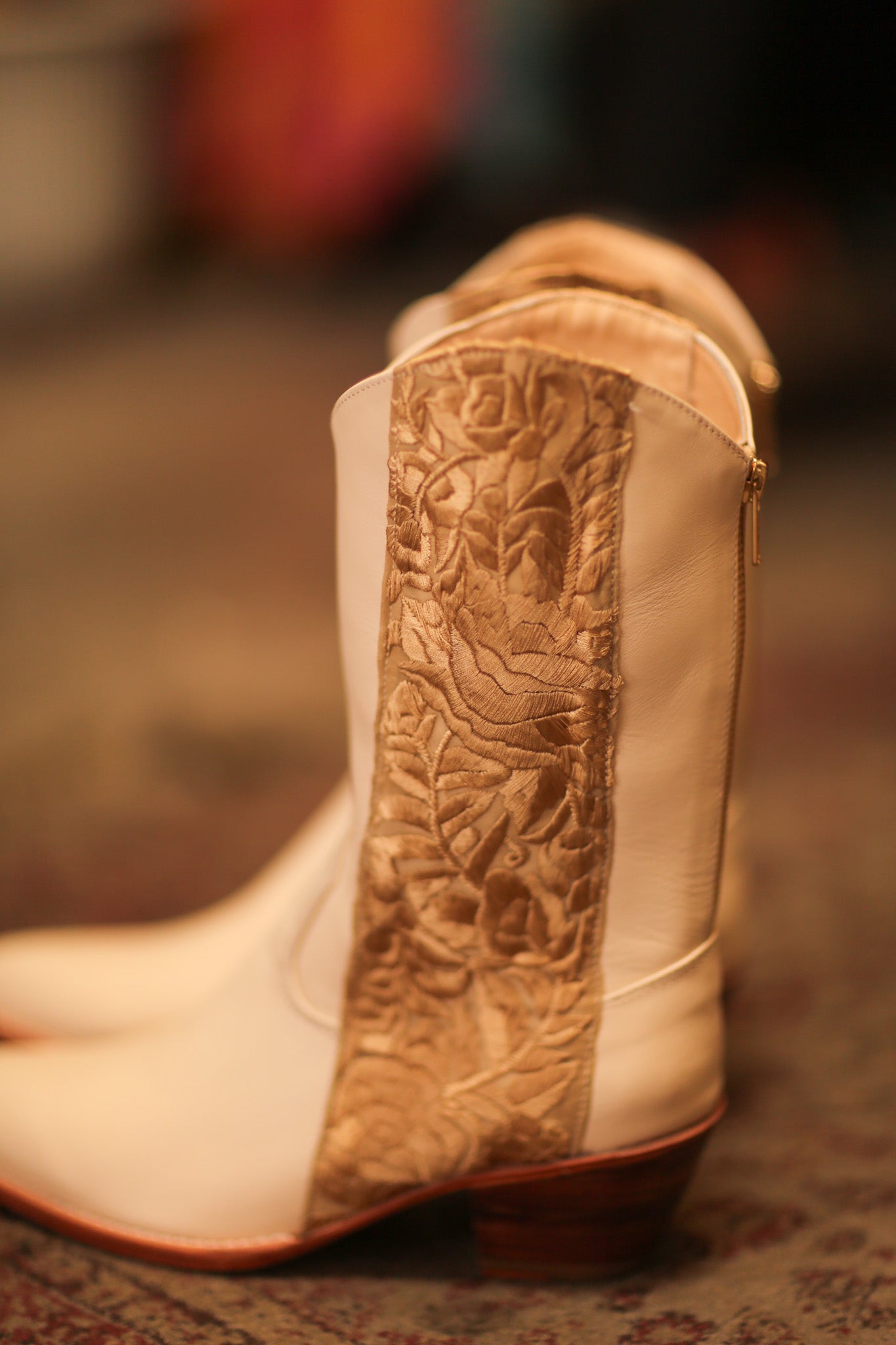 CREAM BORDER TRIM BOOTS AZRA - BANGKOK TAILOR CLOTHING STORE - HANDMADE CLOTHING