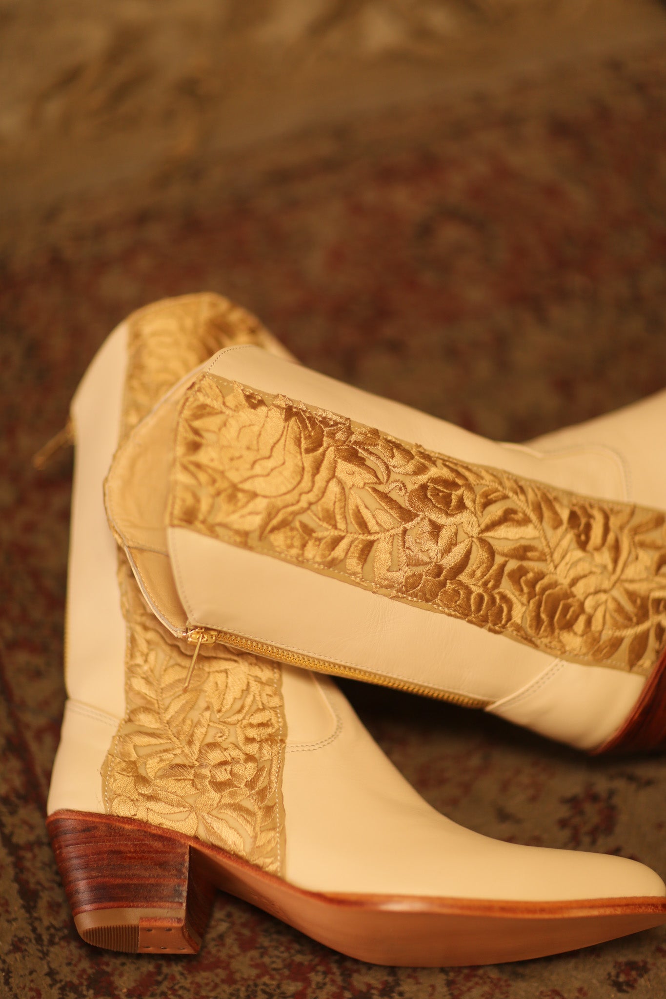 CREAM BORDER TRIM BOOTS AZRA - BANGKOK TAILOR CLOTHING STORE - HANDMADE CLOTHING