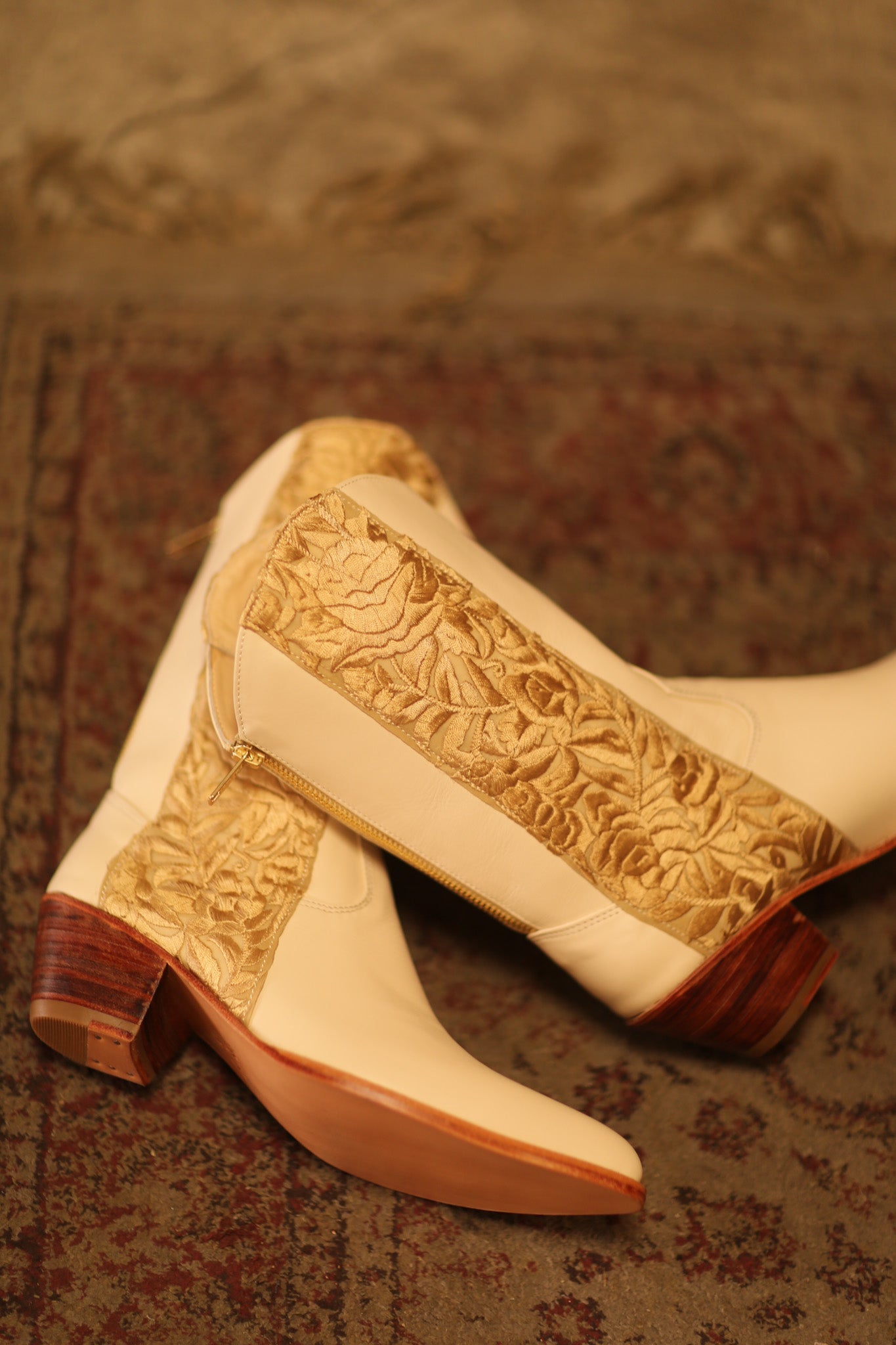CREAM BORDER TRIM BOOTS AZRA - BANGKOK TAILOR CLOTHING STORE - HANDMADE CLOTHING