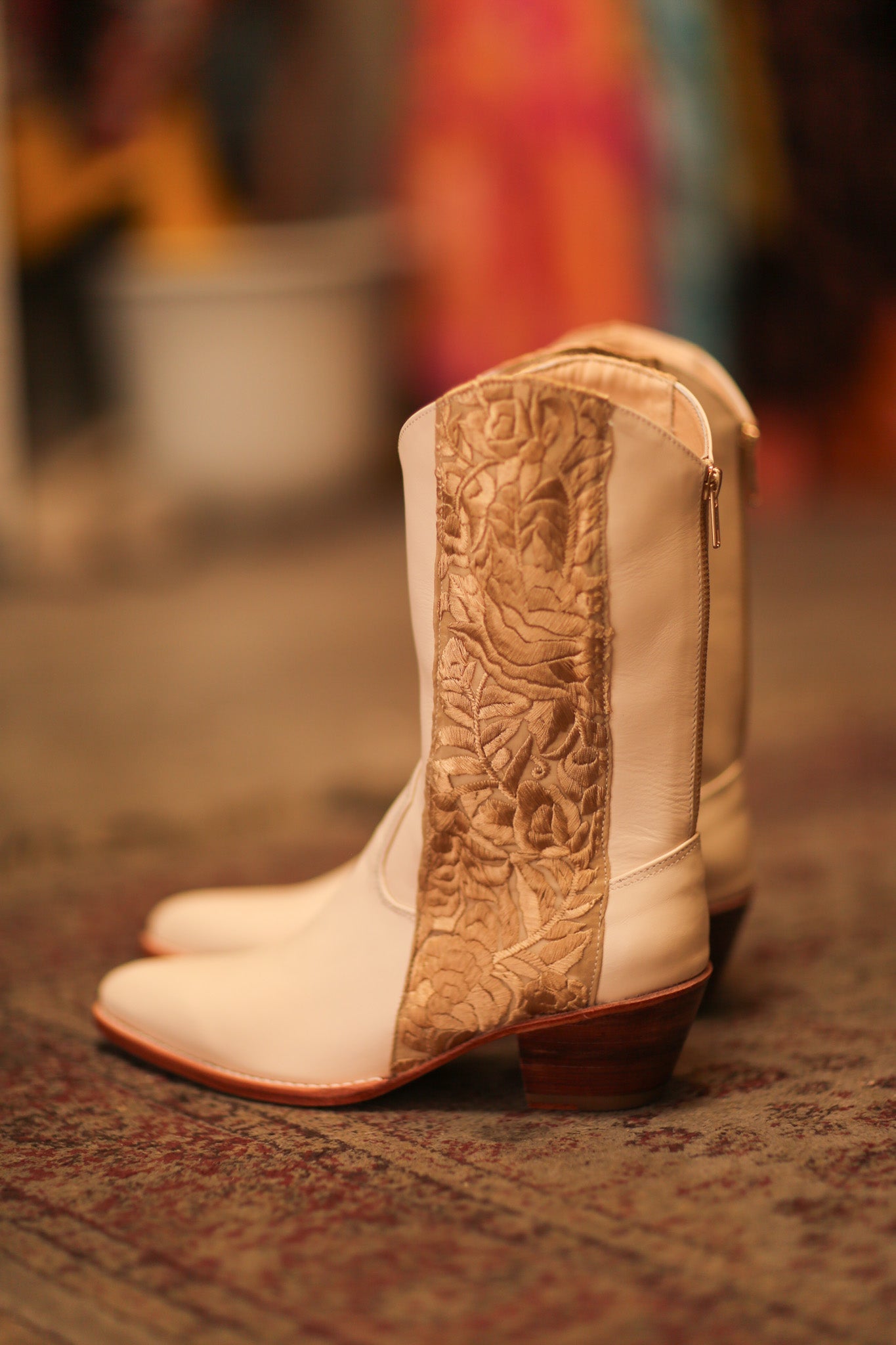 CREAM BORDER TRIM BOOTS AZRA - BANGKOK TAILOR CLOTHING STORE - HANDMADE CLOTHING