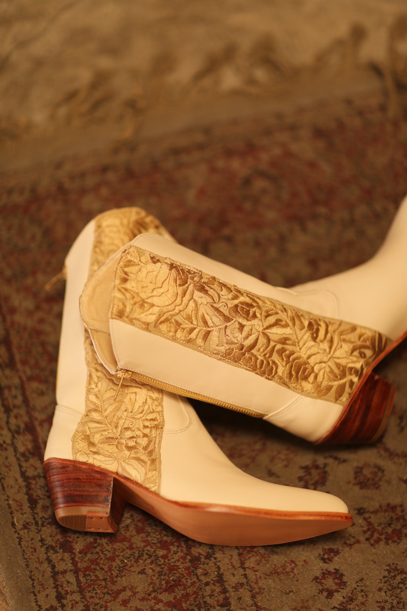 CREAM BORDER TRIM BOOTS AZRA - BANGKOK TAILOR CLOTHING STORE - HANDMADE CLOTHING