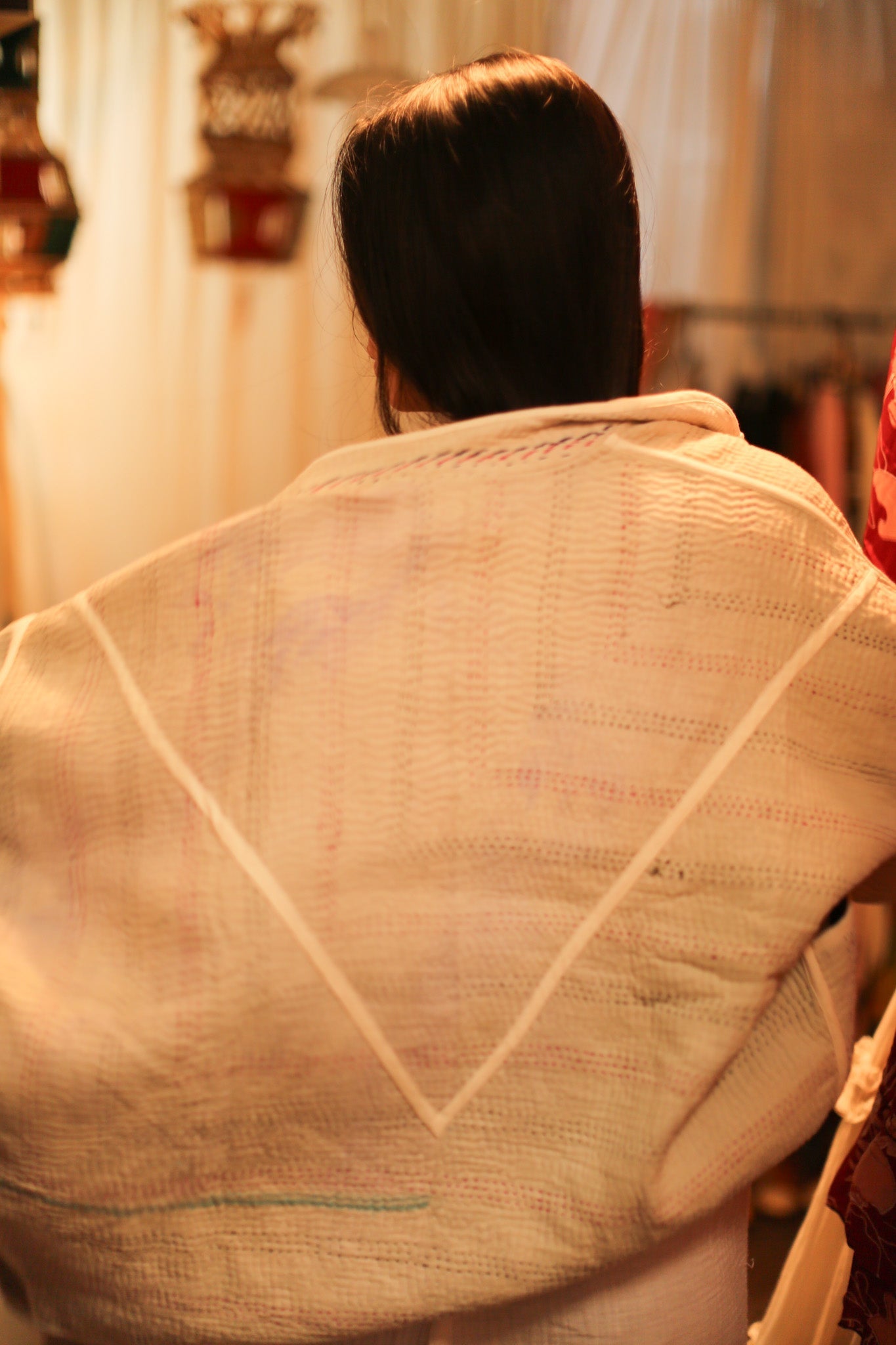 CREAM COLOR KANTHA JACKET MINTA - BANGKOK TAILOR CLOTHING STORE - HANDMADE CLOTHING