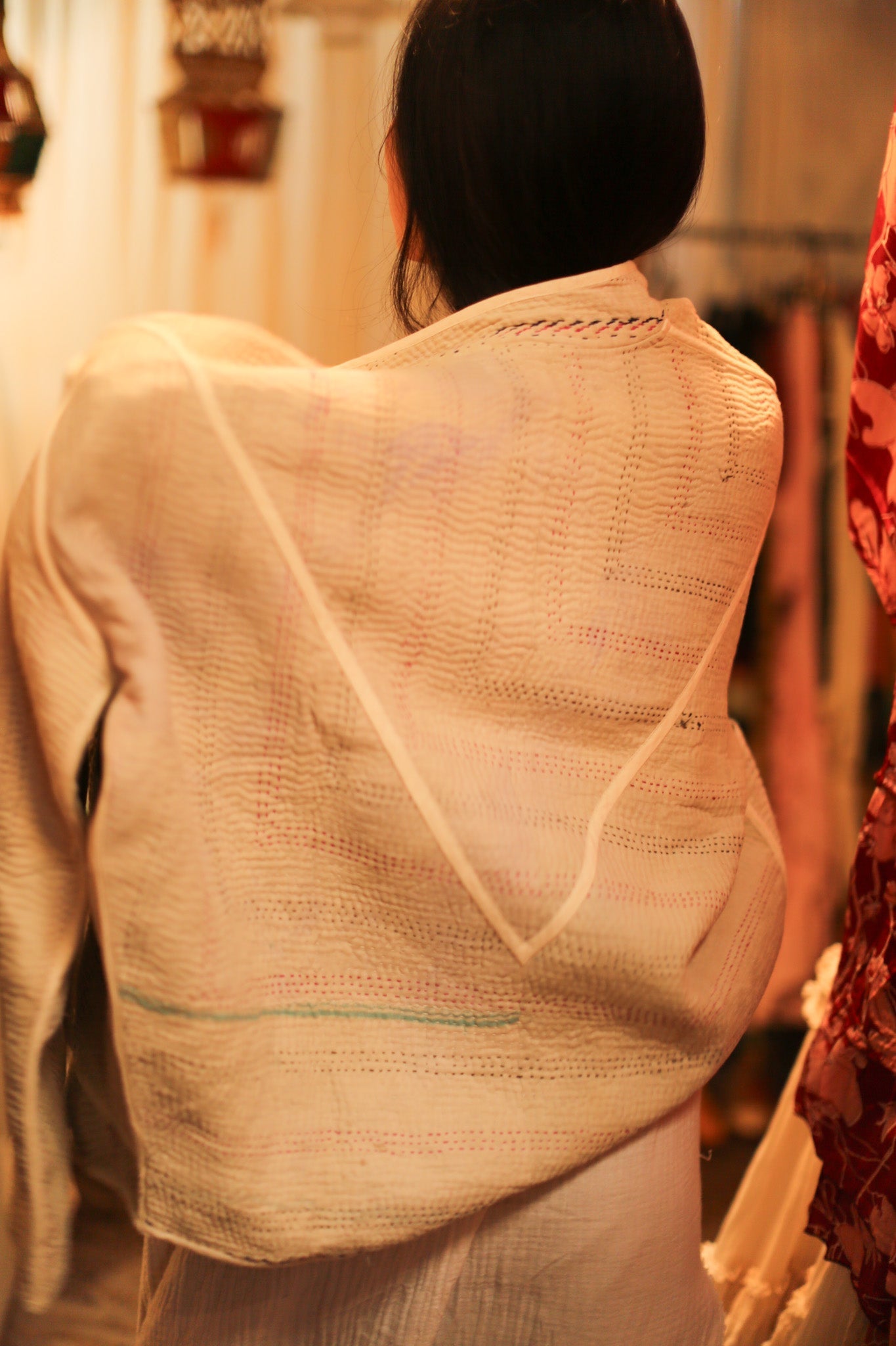 CREAM COLOR KANTHA JACKET MINTA - BANGKOK TAILOR CLOTHING STORE - HANDMADE CLOTHING