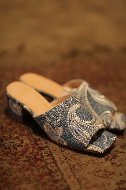 DENIM EMBROIDERED MULES KINTRA - BANGKOK TAILOR CLOTHING STORE - HANDMADE CLOTHING