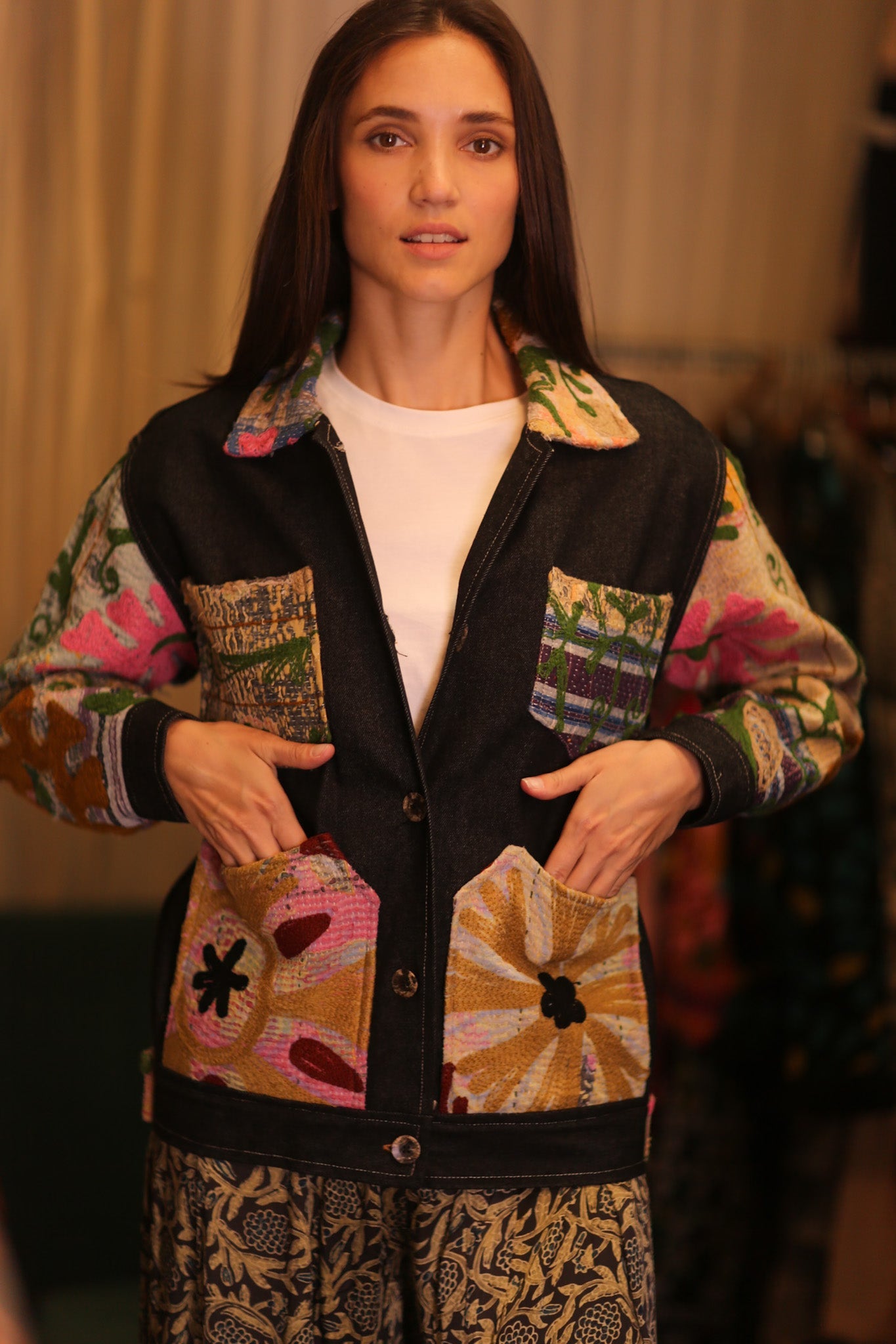 DENIM JACKET PATCHWORK FILAE - BANGKOK TAILOR CLOTHING STORE - HANDMADE CLOTHING
