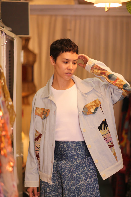 DENIM JACKET PATCHWORK MIRANA - BANGKOK TAILOR CLOTHING STORE - HANDMADE CLOTHING