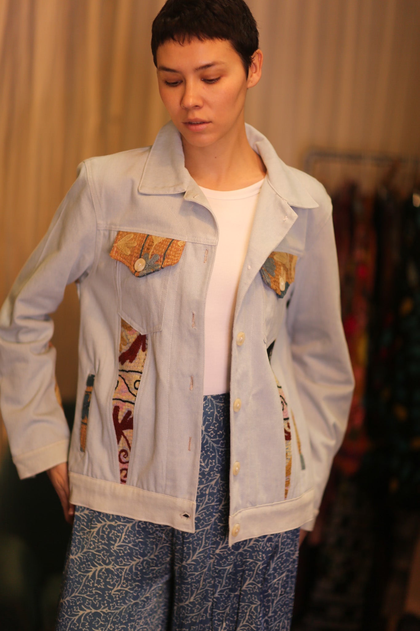 DENIM JACKET PATCHWORK MIRANA - BANGKOK TAILOR CLOTHING STORE - HANDMADE CLOTHING