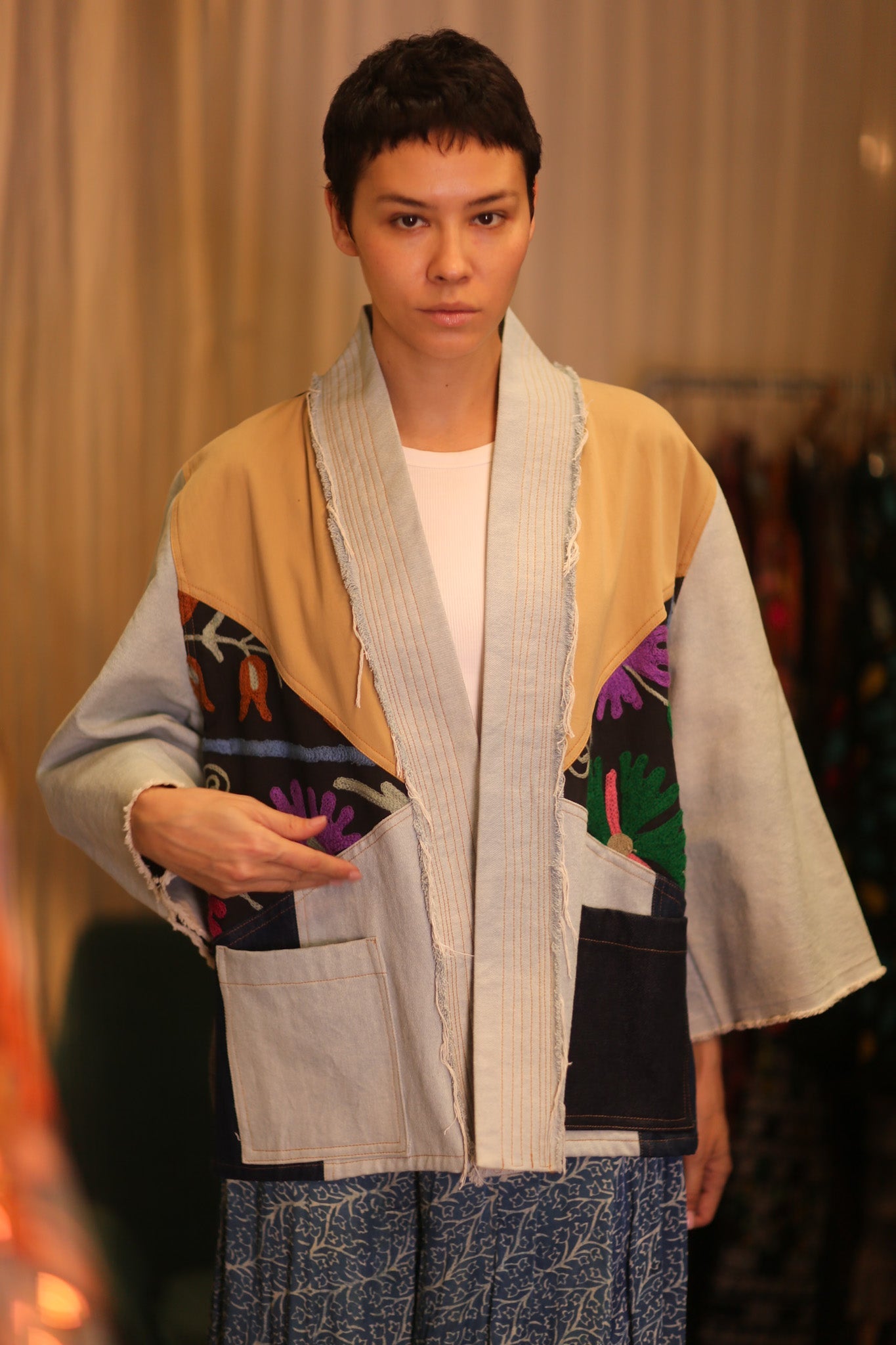 DENIM PATCHWORK KIMONO LYKE - BANGKOK TAILOR CLOTHING STORE - HANDMADE CLOTHING