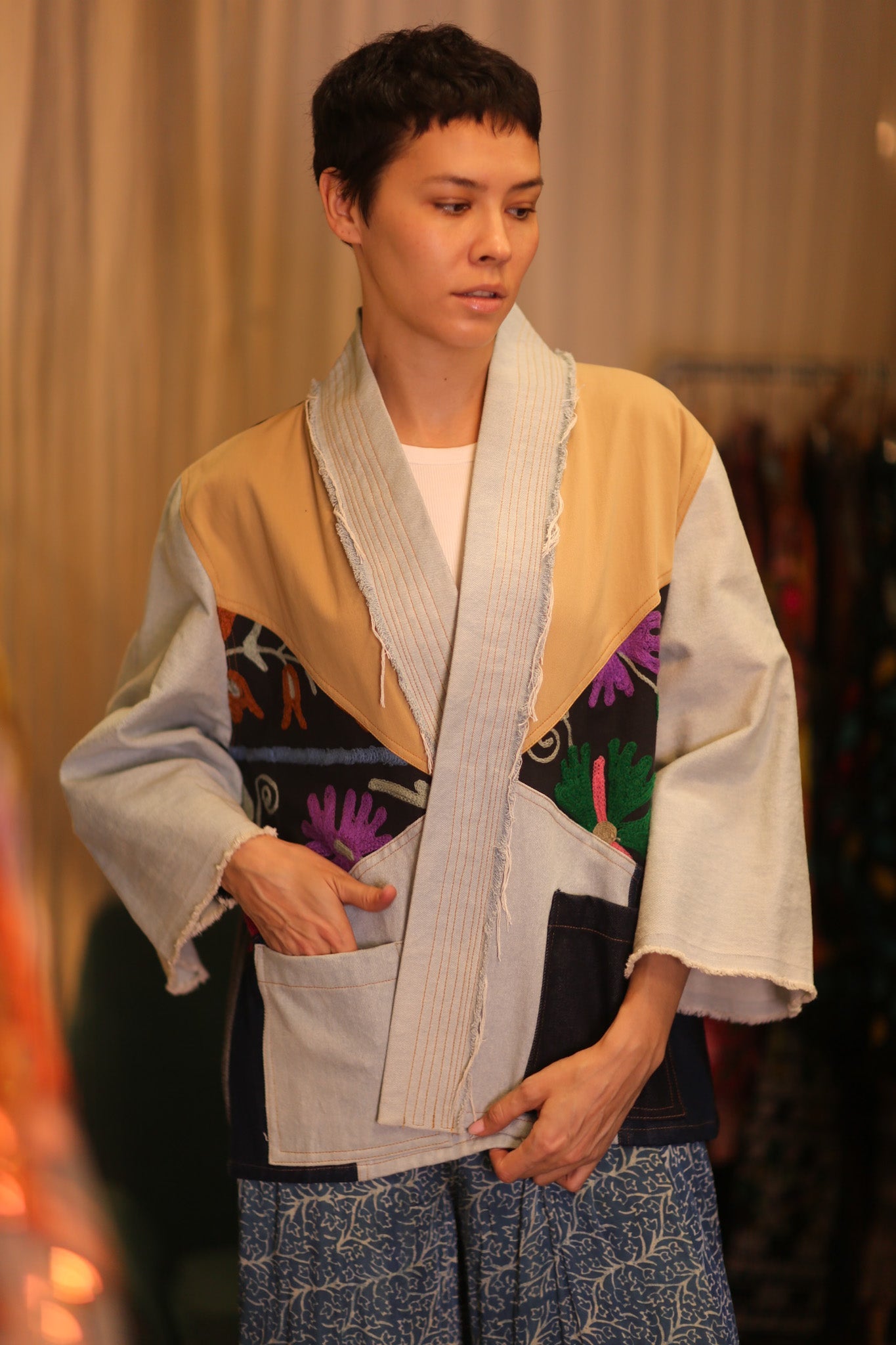 DENIM PATCHWORK KIMONO LYKE - BANGKOK TAILOR CLOTHING STORE - HANDMADE CLOTHING