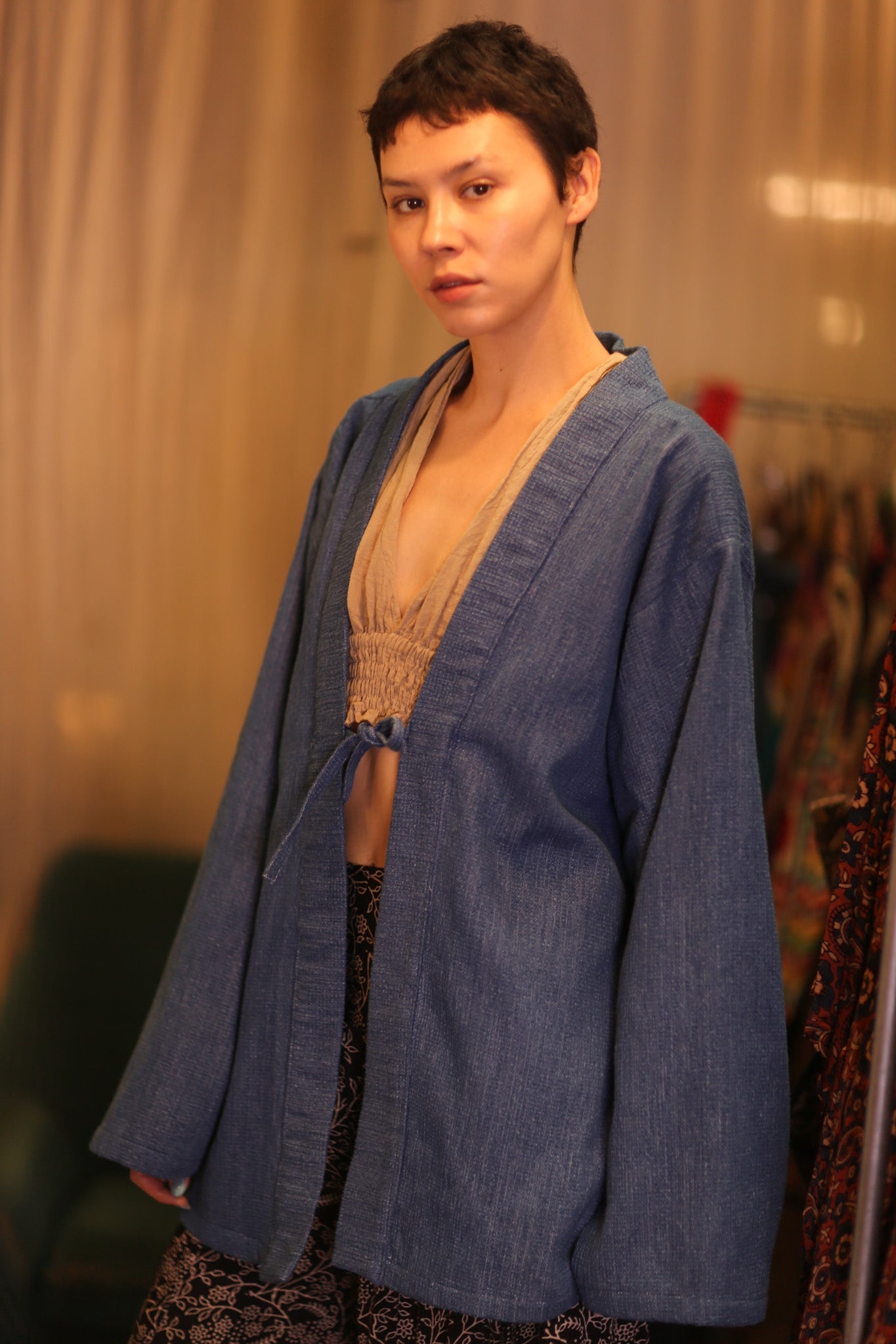 DENIM SHORT KIMONO JUENTRA DARKBLUE - BANGKOK TAILOR CLOTHING STORE - HANDMADE CLOTHING
