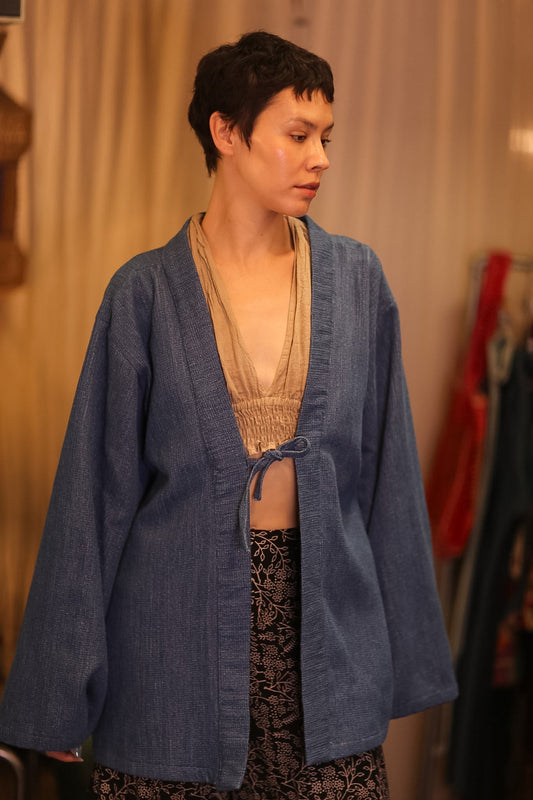 DENIM SHORT KIMONO JUENTRA DARKBLUE - BANGKOK TAILOR CLOTHING STORE - HANDMADE CLOTHING