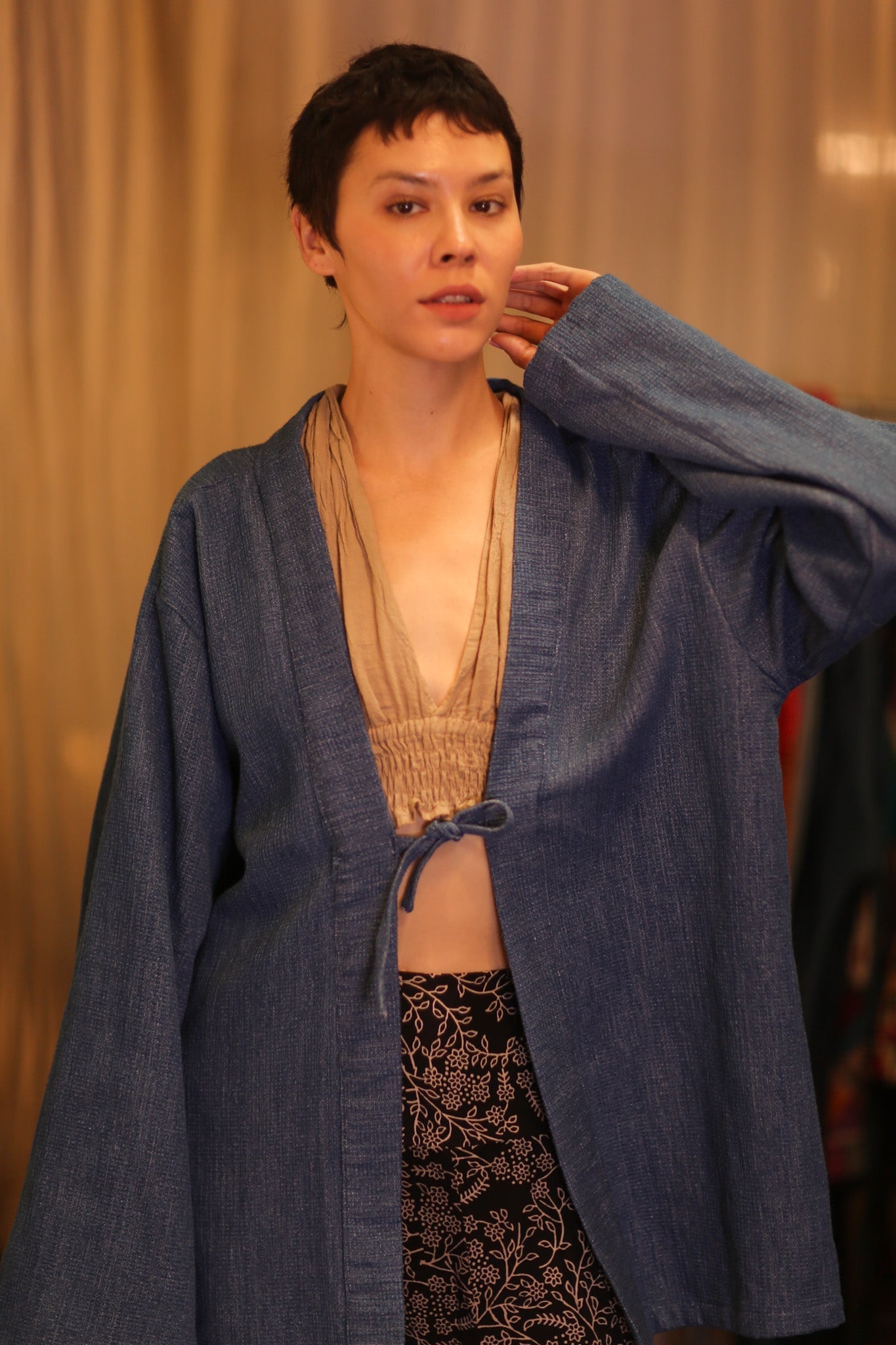 DENIM SHORT KIMONO JUENTRA DARKBLUE - BANGKOK TAILOR CLOTHING STORE - HANDMADE CLOTHING