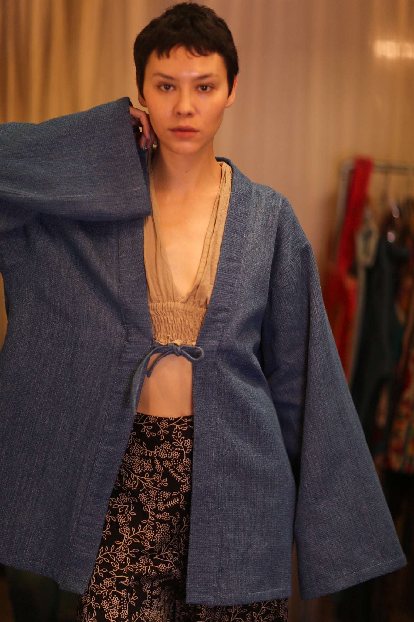 DENIM SHORT KIMONO JUENTRA DARKBLUE - BANGKOK TAILOR CLOTHING STORE - HANDMADE CLOTHING