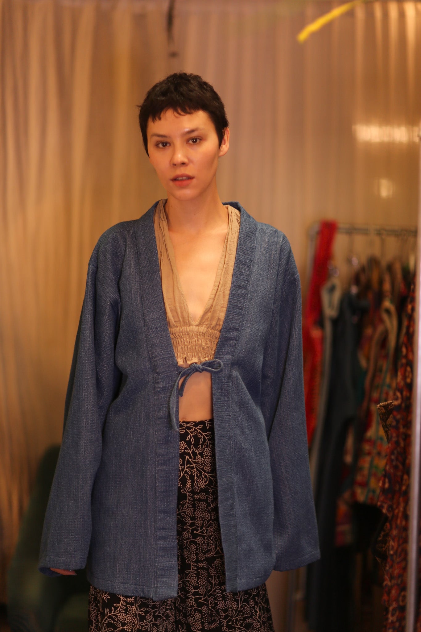 DENIM SHORT KIMONO JUENTRA DARKBLUE - BANGKOK TAILOR CLOTHING STORE - HANDMADE CLOTHING
