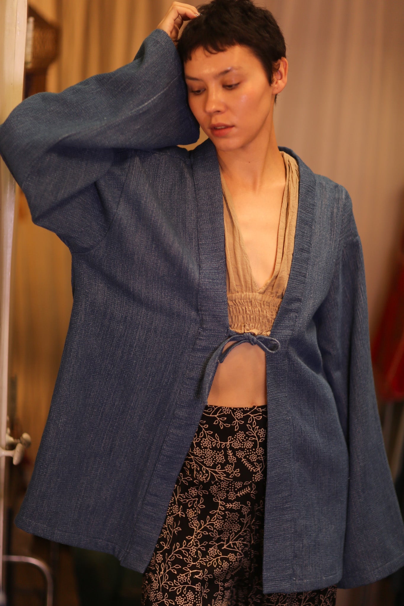 DENIM SHORT KIMONO JUENTRA DARKBLUE - BANGKOK TAILOR CLOTHING STORE - HANDMADE CLOTHING