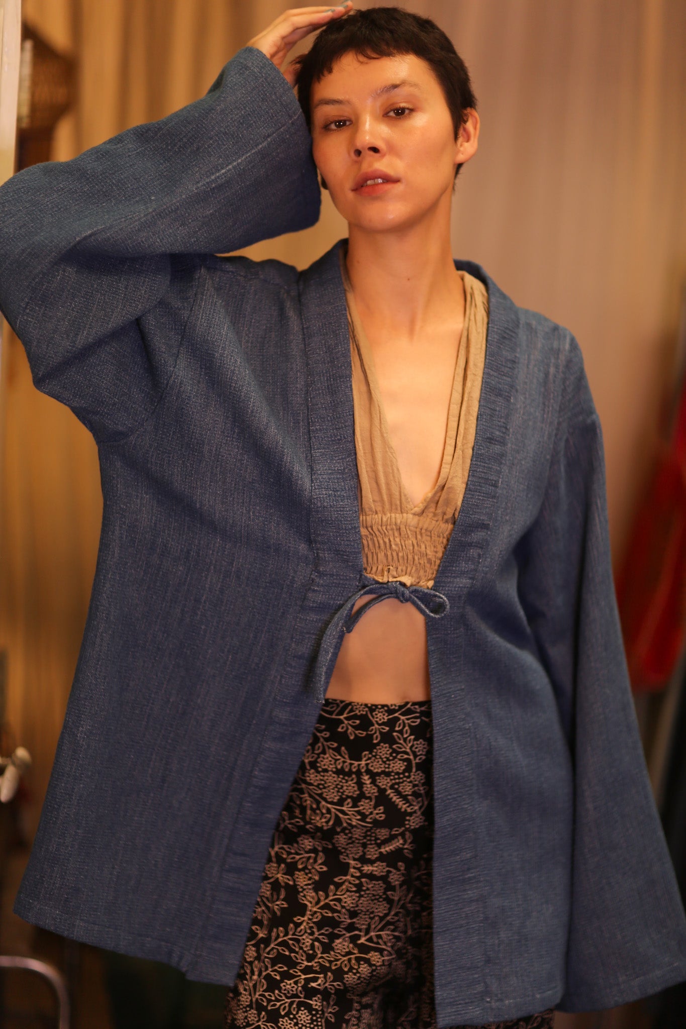 DENIM SHORT KIMONO JUENTRA DARKBLUE - BANGKOK TAILOR CLOTHING STORE - HANDMADE CLOTHING