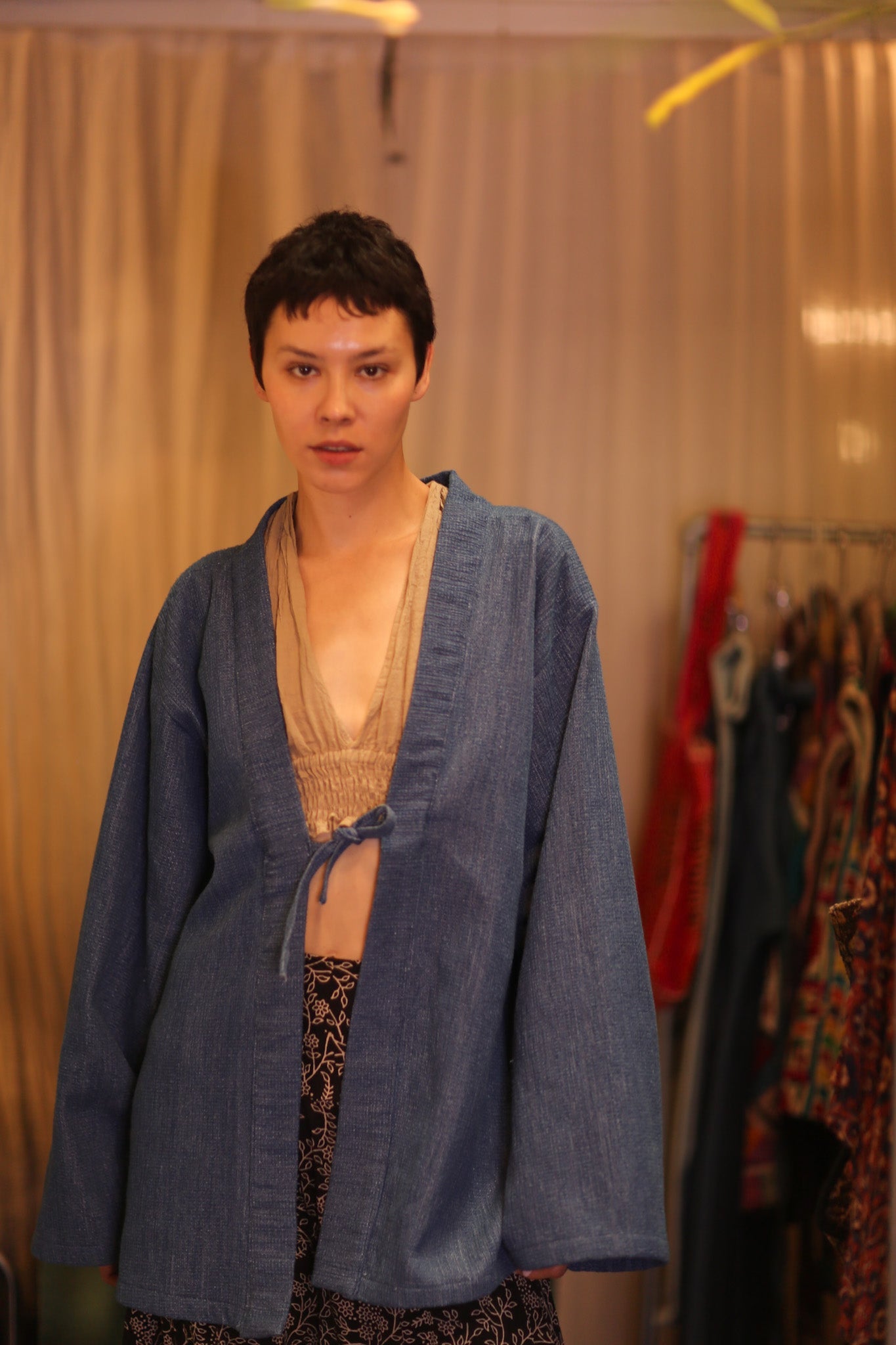 DENIM SHORT KIMONO JUENTRA DARKBLUE - BANGKOK TAILOR CLOTHING STORE - HANDMADE CLOTHING