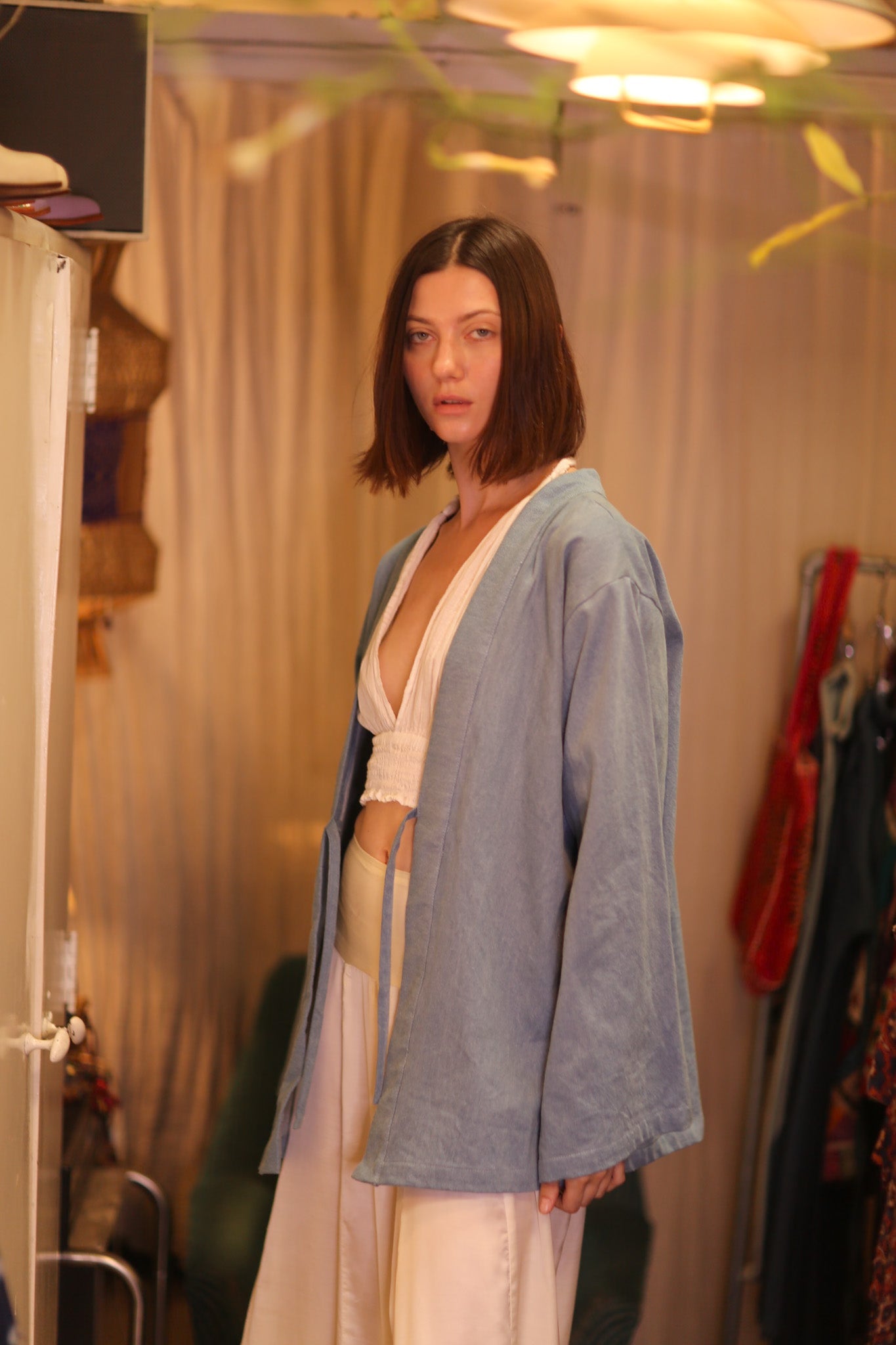 DENIM SHORT KIMONO JUENTRA LIGHTBLUE - BANGKOK TAILOR CLOTHING STORE - HANDMADE CLOTHING