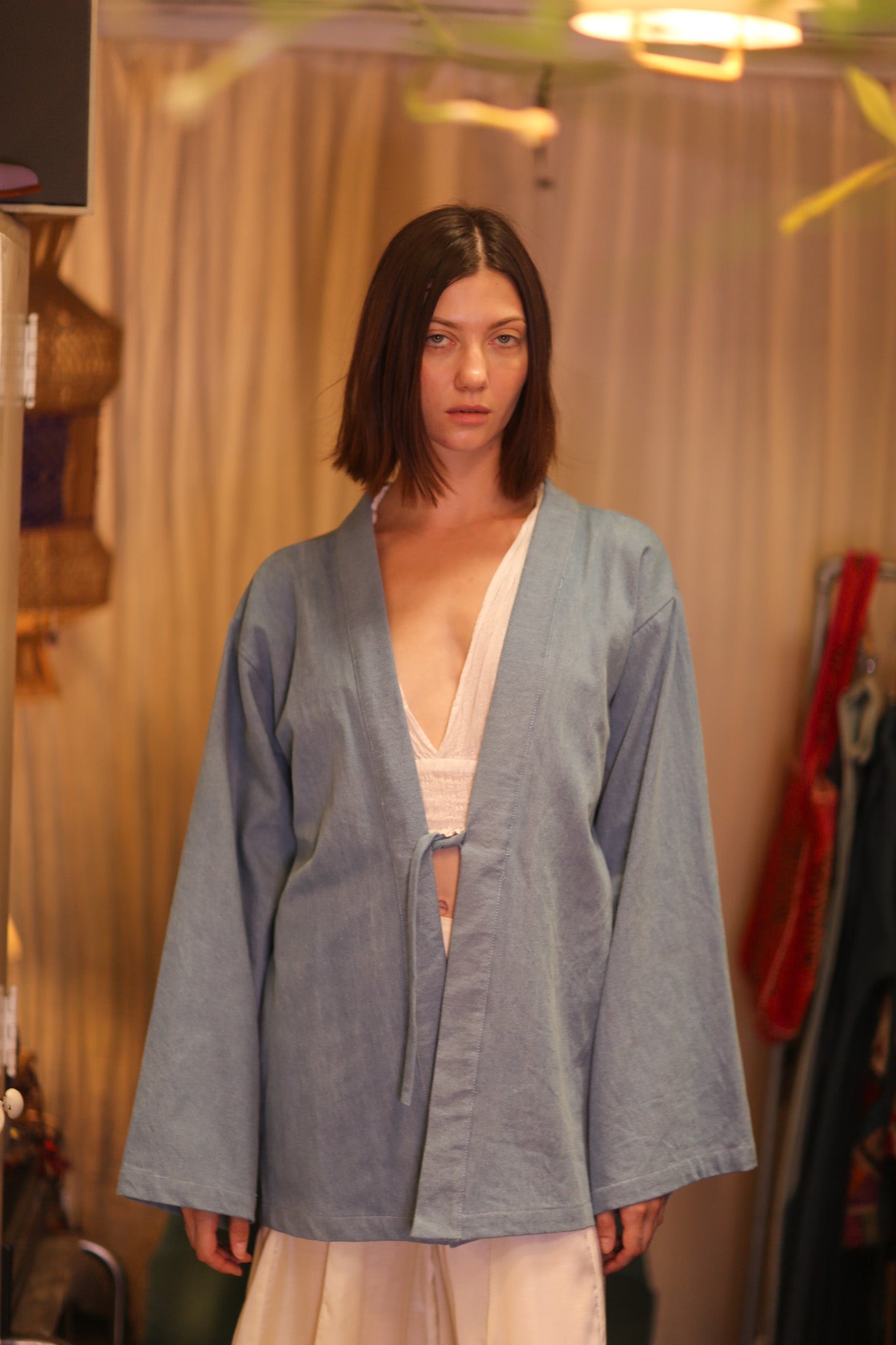 DENIM SHORT KIMONO JUENTRA LIGHTBLUE - BANGKOK TAILOR CLOTHING STORE - HANDMADE CLOTHING