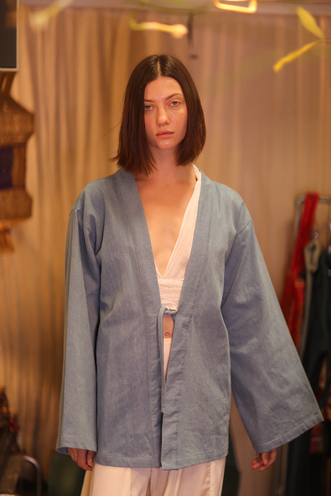 DENIM SHORT KIMONO JUENTRA LIGHTBLUE - BANGKOK TAILOR CLOTHING STORE - HANDMADE CLOTHING