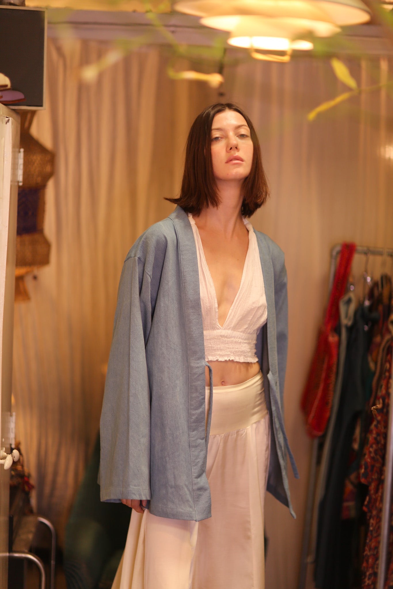 DENIM SHORT KIMONO JUENTRA LIGHTBLUE - BANGKOK TAILOR CLOTHING STORE - HANDMADE CLOTHING