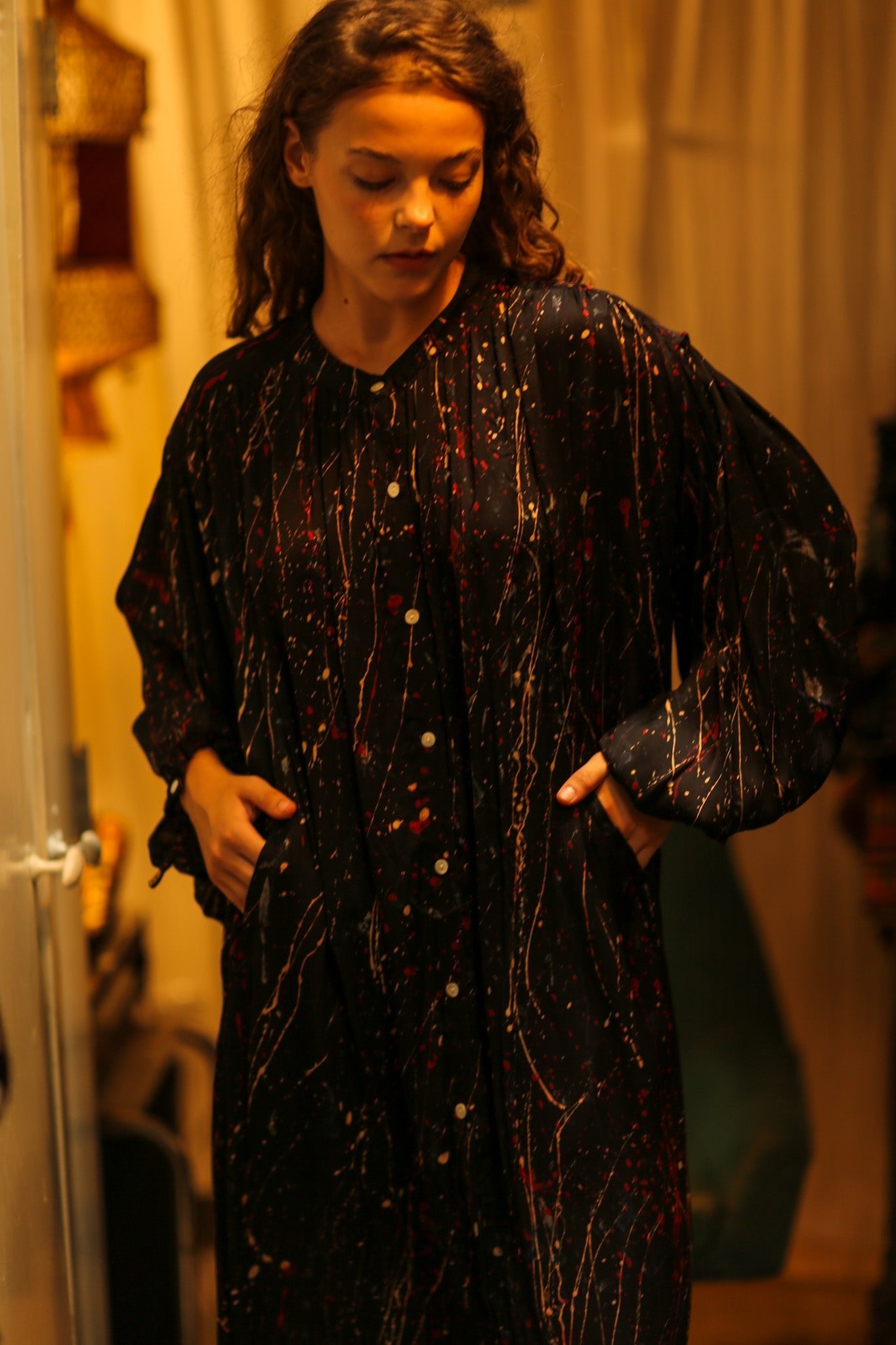 ELIZABETH SILK DRESS BLACK POLLOCK - BANGKOK TAILOR CLOTHING STORE - HANDMADE CLOTHING